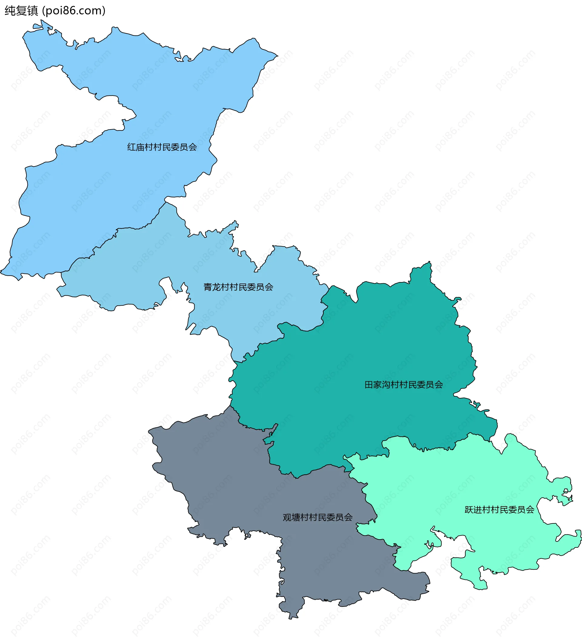 纯复镇边界地图(五级行政区划)