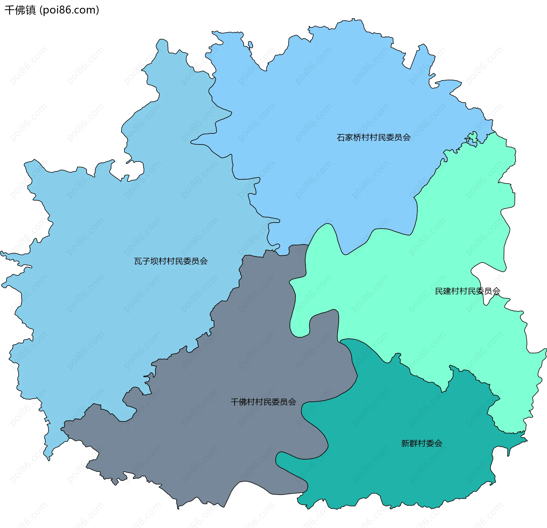 千佛镇边界地图(五级行政区划)