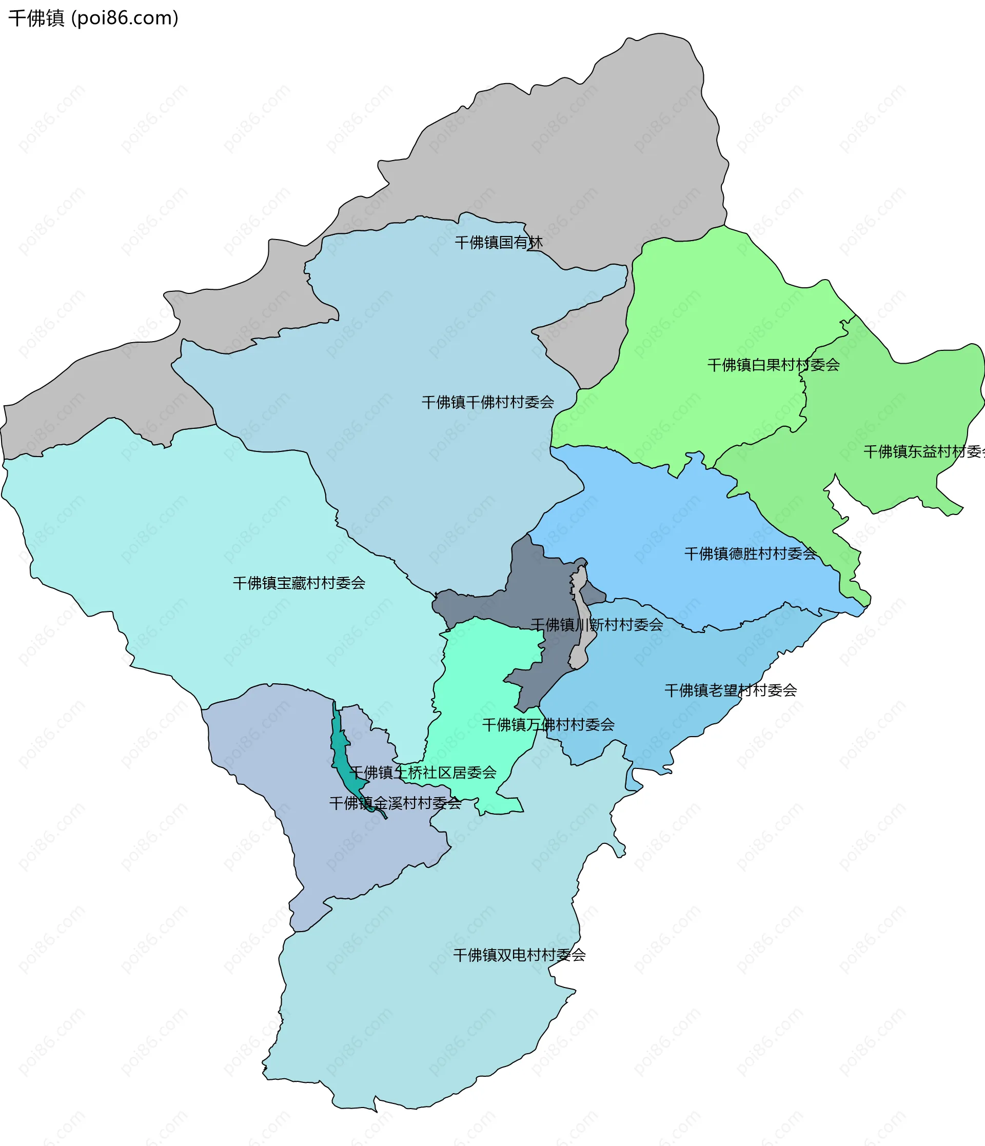 千佛镇边界地图(五级行政区划)