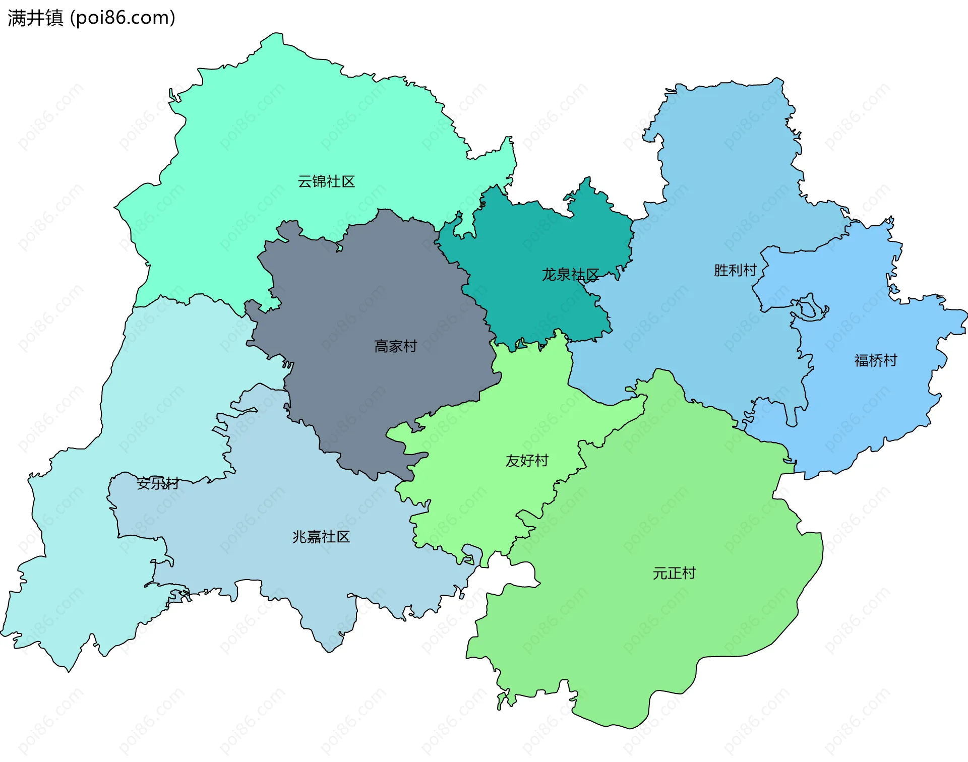 满井镇边界地图(五级行政区划)