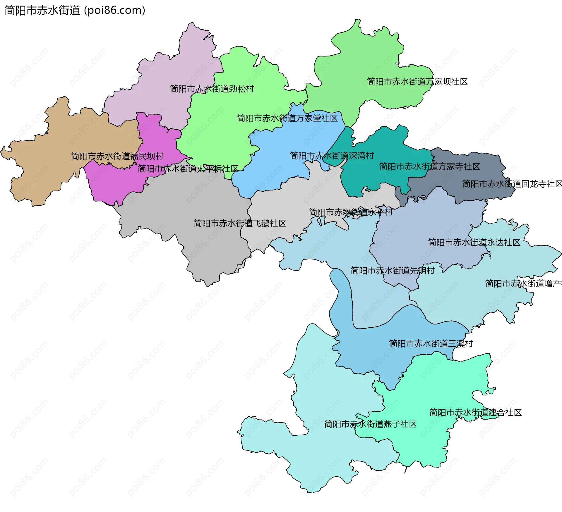 简阳市赤水街道边界地图(五级行政区划)