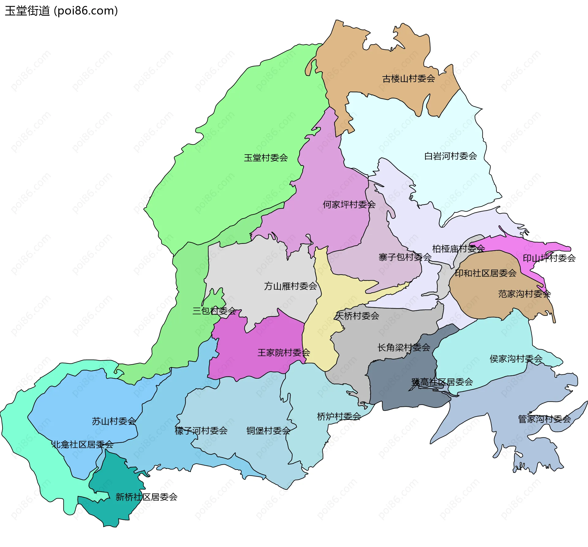 玉堂街道边界地图(五级行政区划)