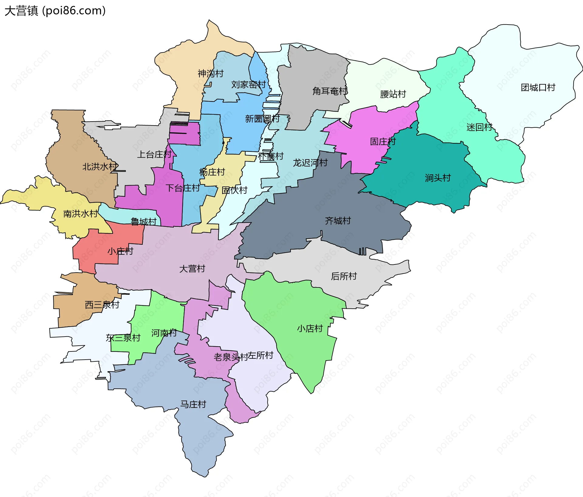 大营镇边界地图(五级行政区划)