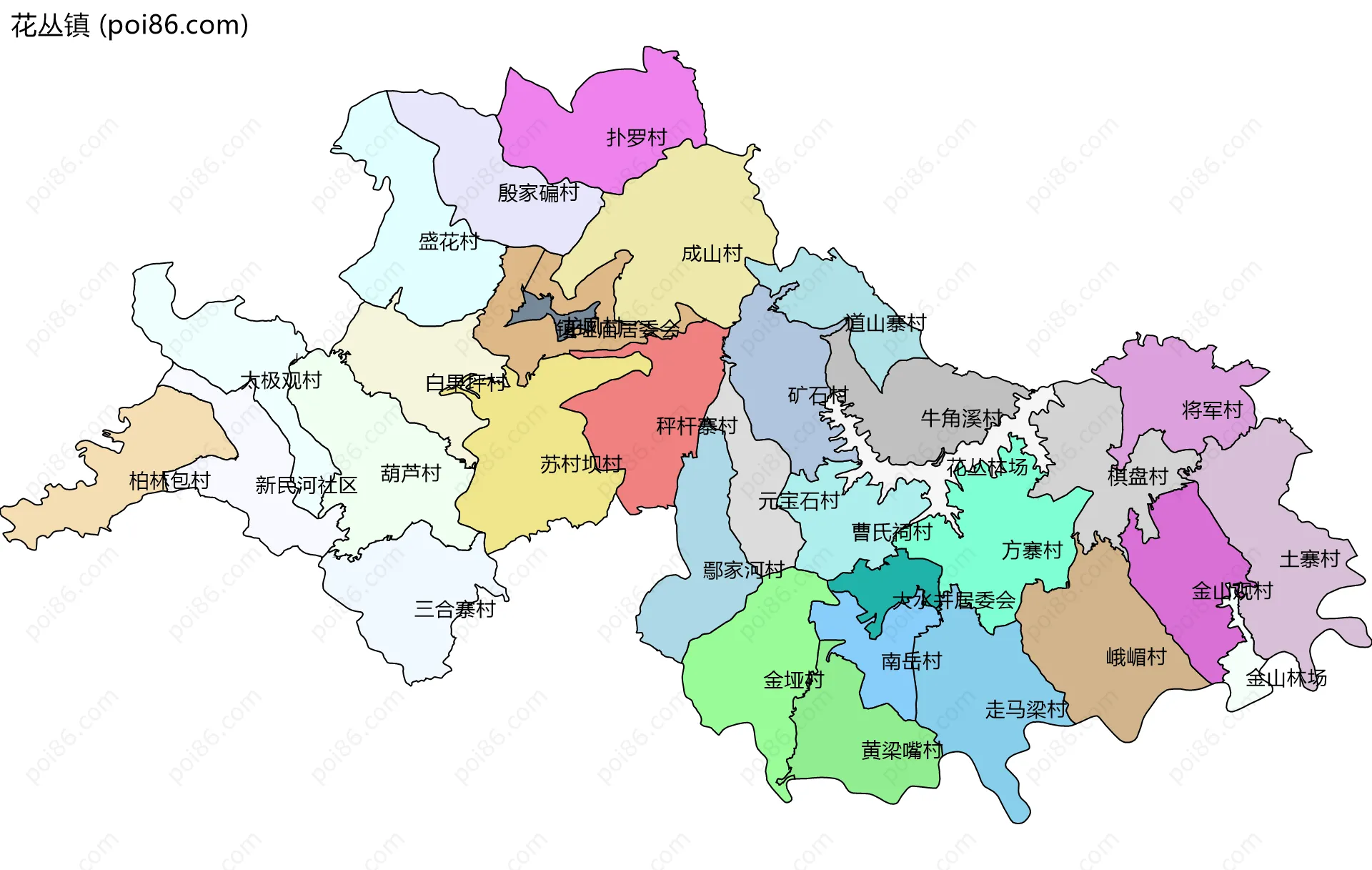 花丛镇边界地图(五级行政区划)