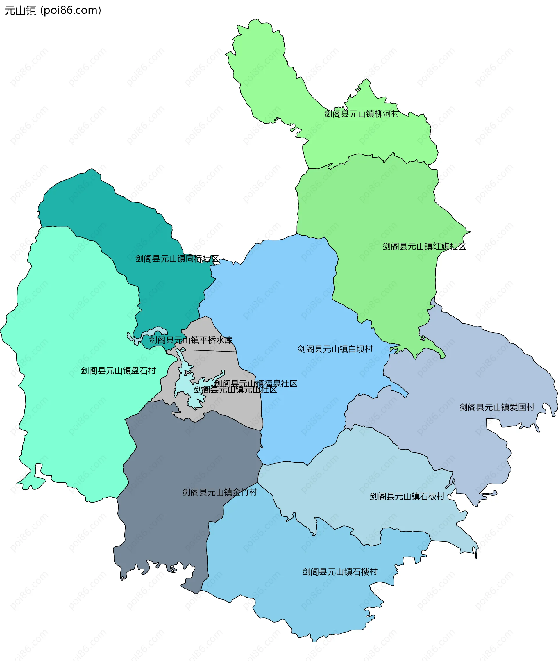 元山镇边界地图(五级行政区划)