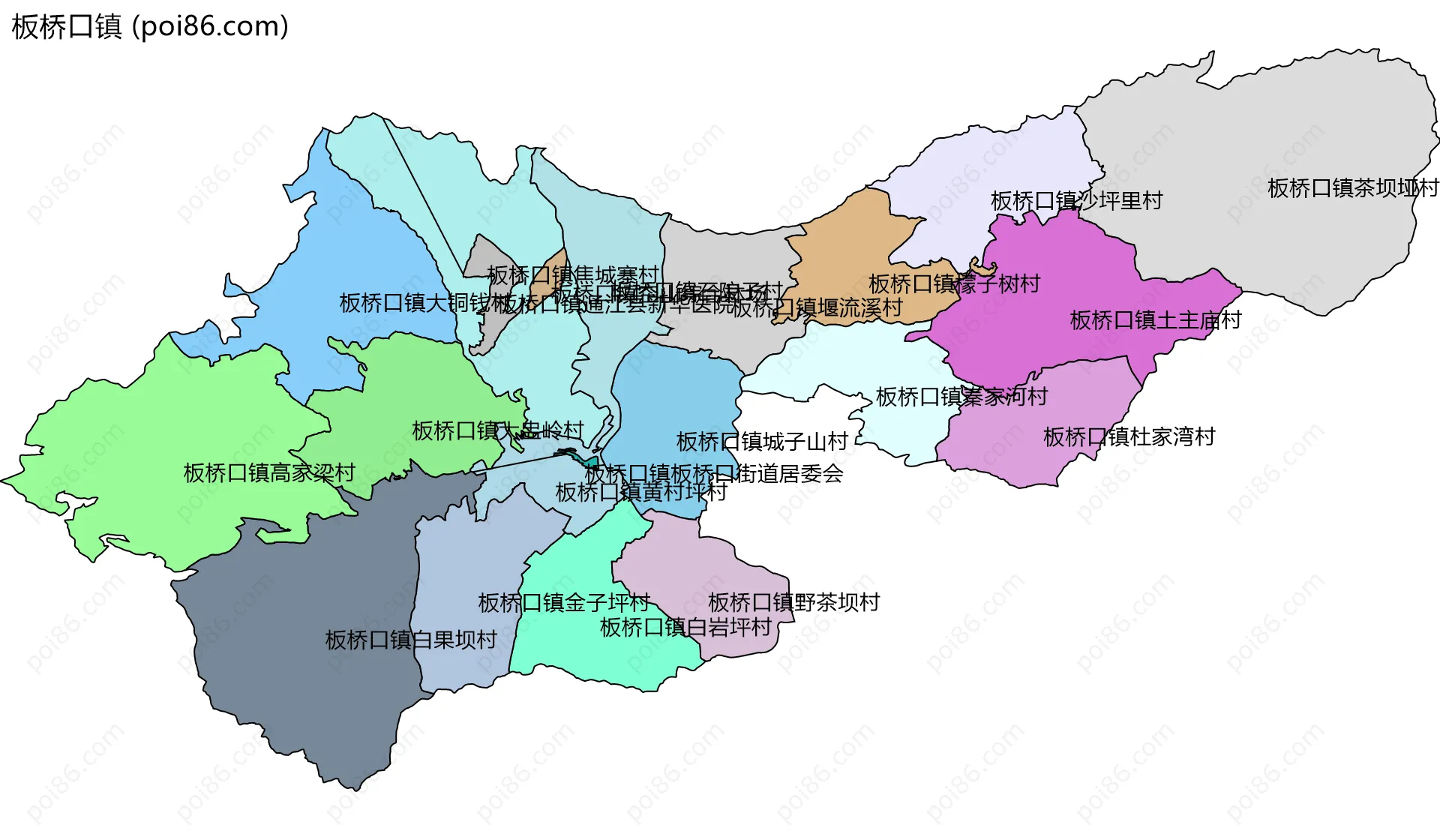 板桥口镇边界地图(五级行政区划)