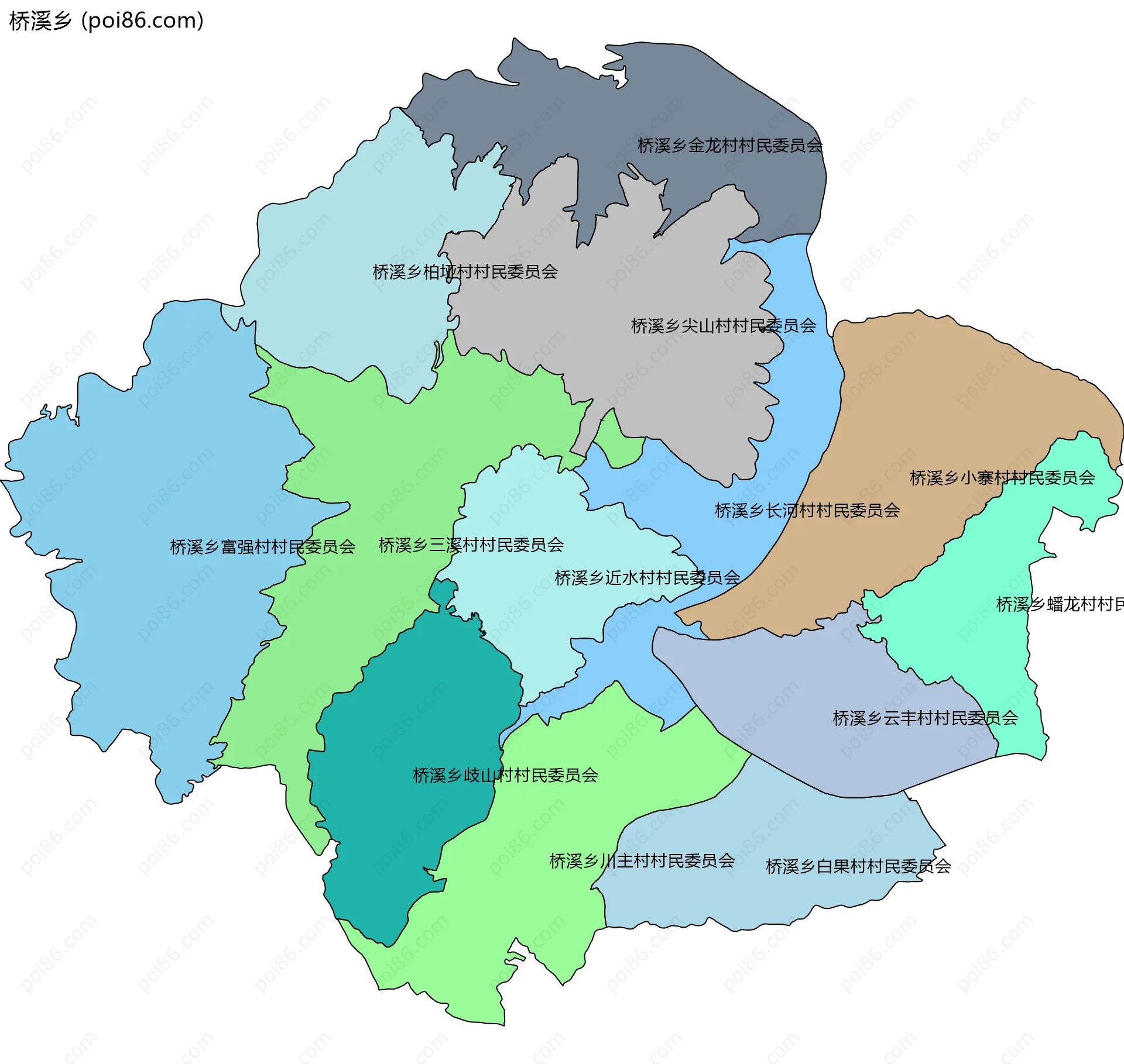 桥溪乡边界地图(五级行政区划)