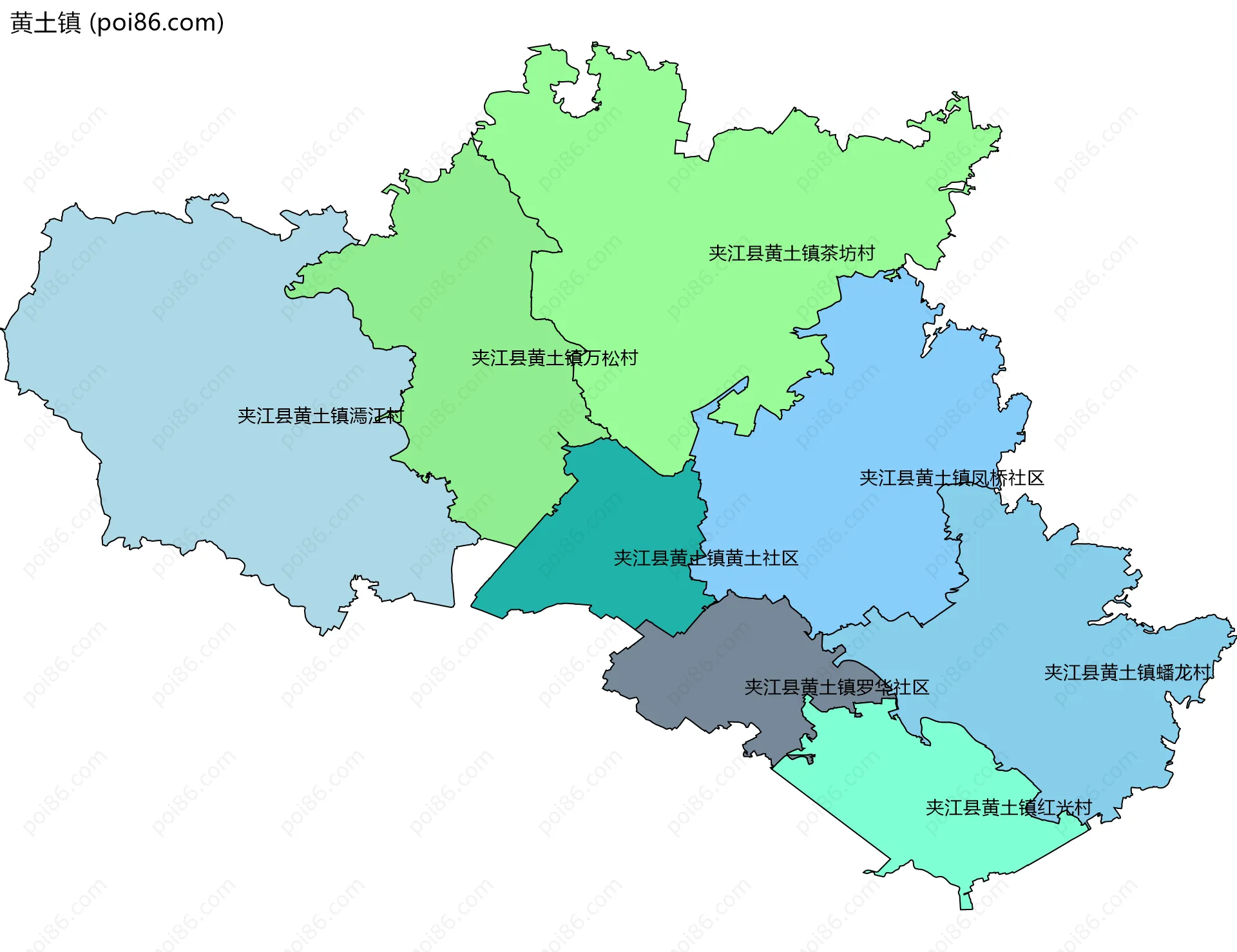 黄土镇边界地图(五级行政区划)