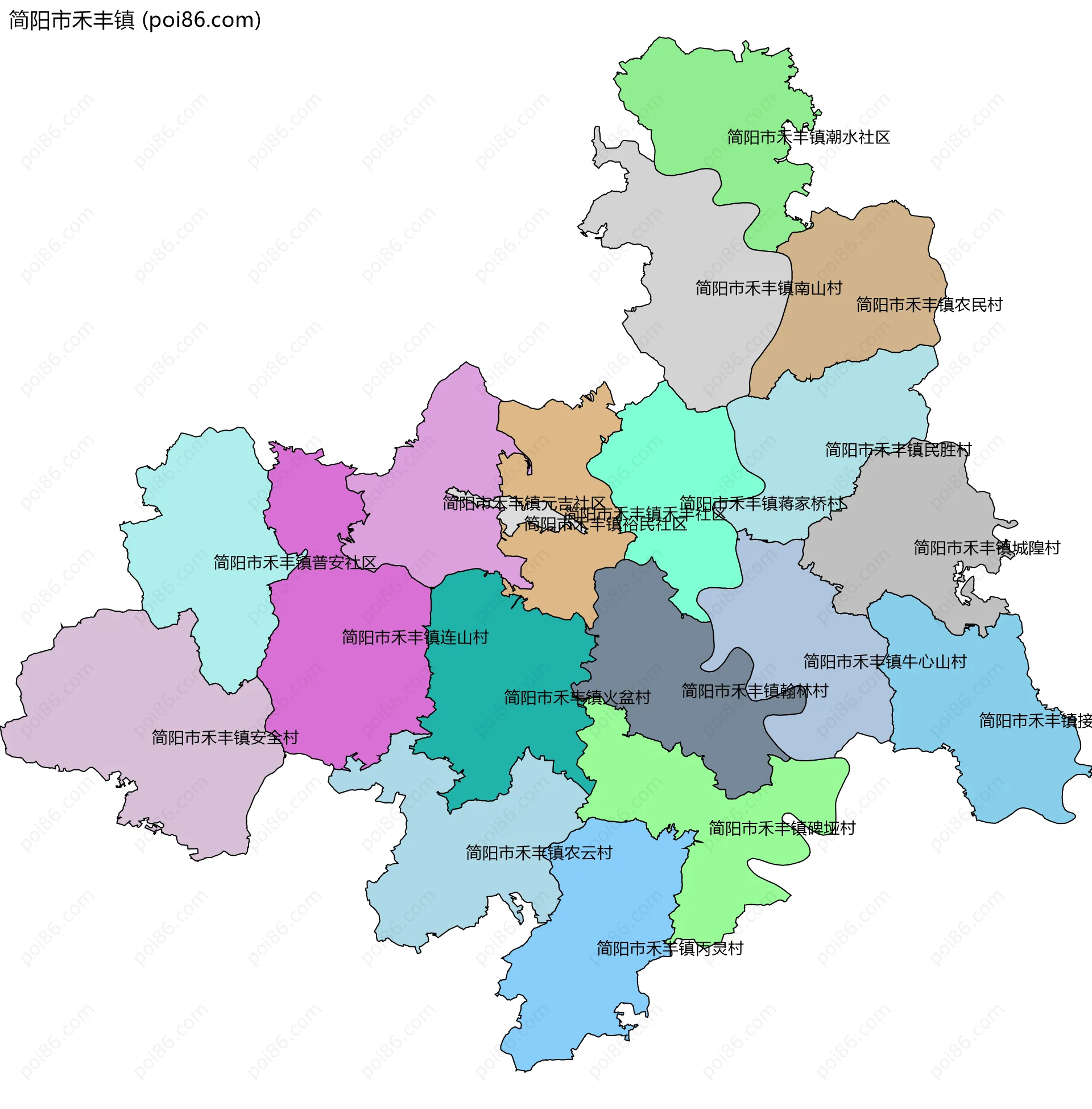 简阳市禾丰镇边界地图(五级行政区划)