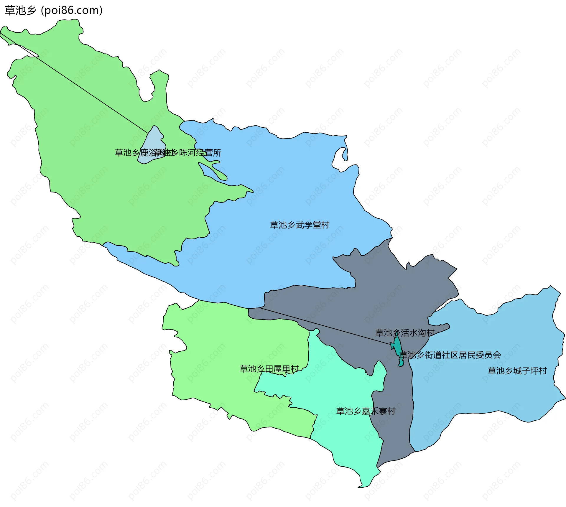 草池乡边界地图(五级行政区划)