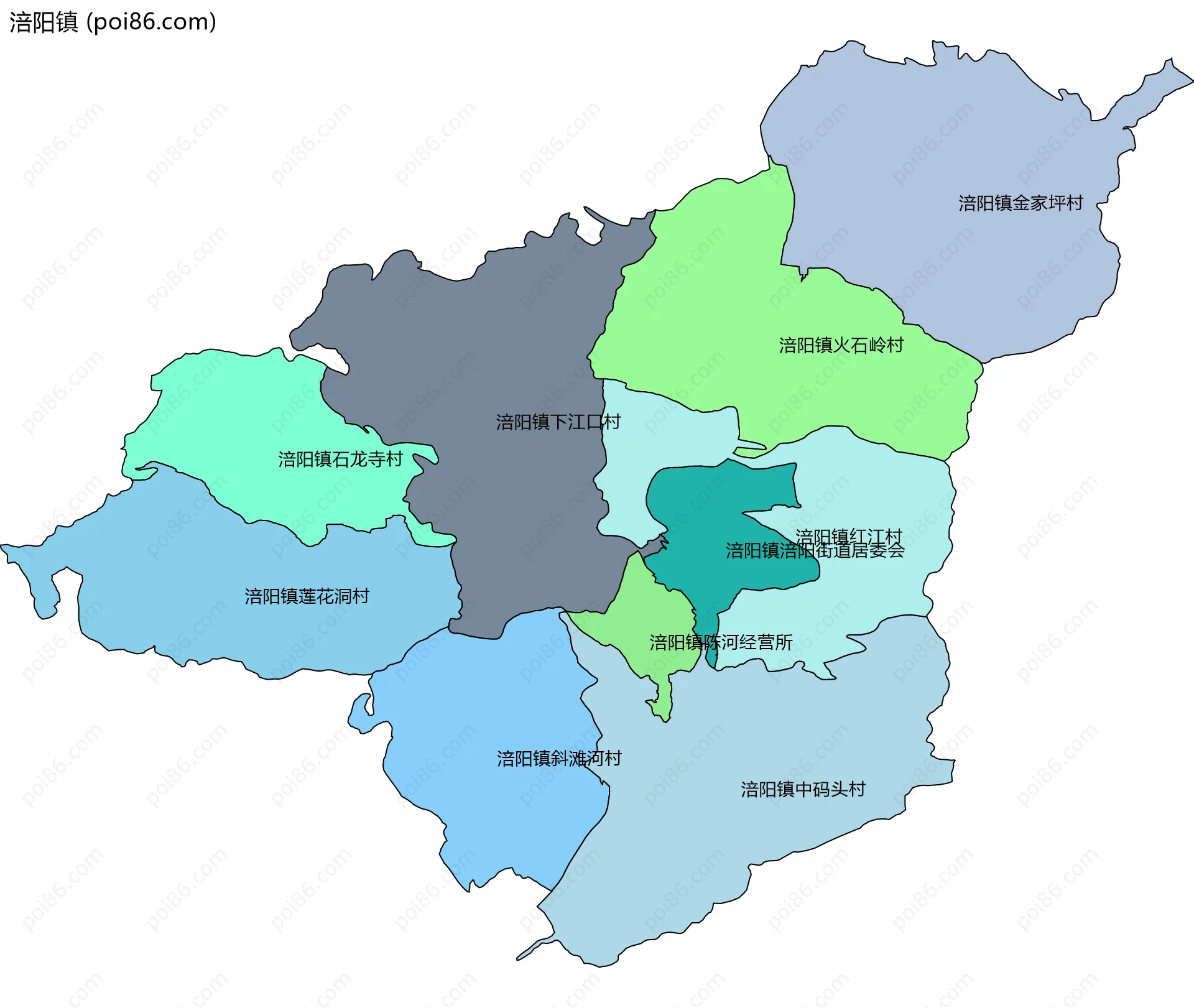 涪阳镇边界地图(五级行政区划)