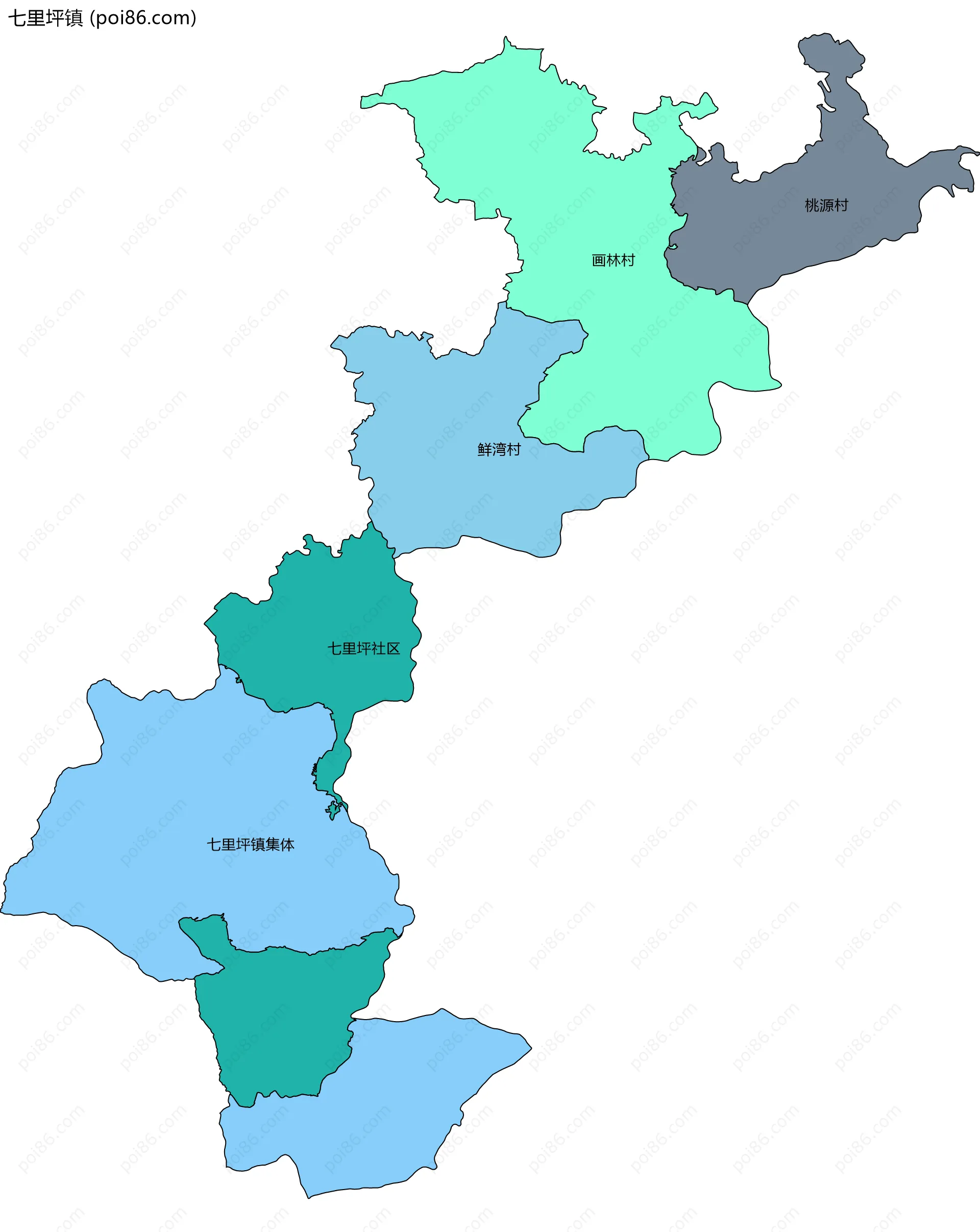七里坪镇边界地图(五级行政区划)