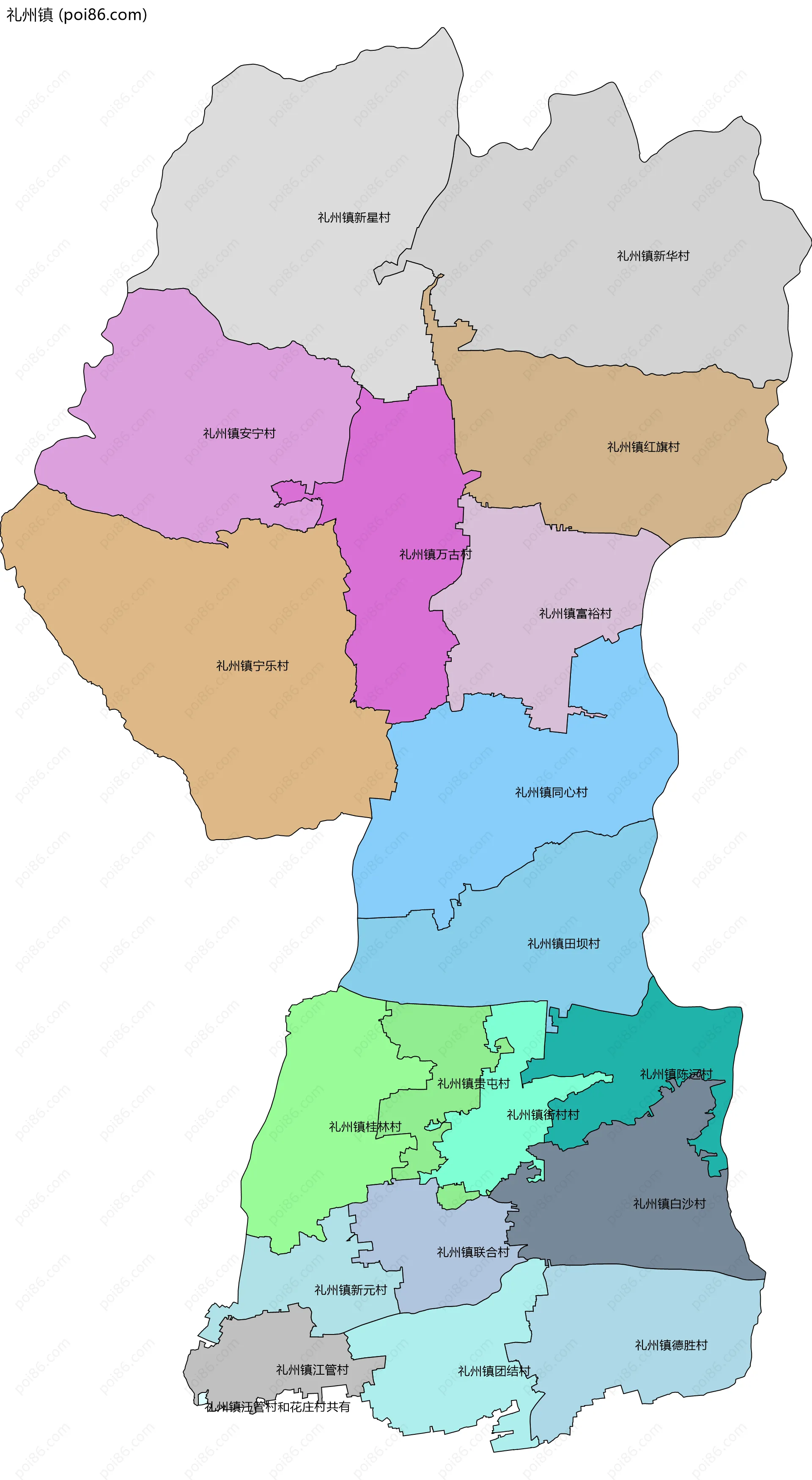 礼州镇边界地图(五级行政区划)