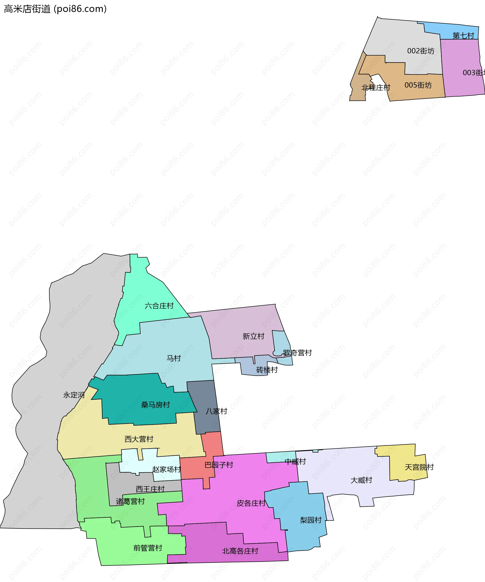 高米店街道边界地图(五级行政区划)