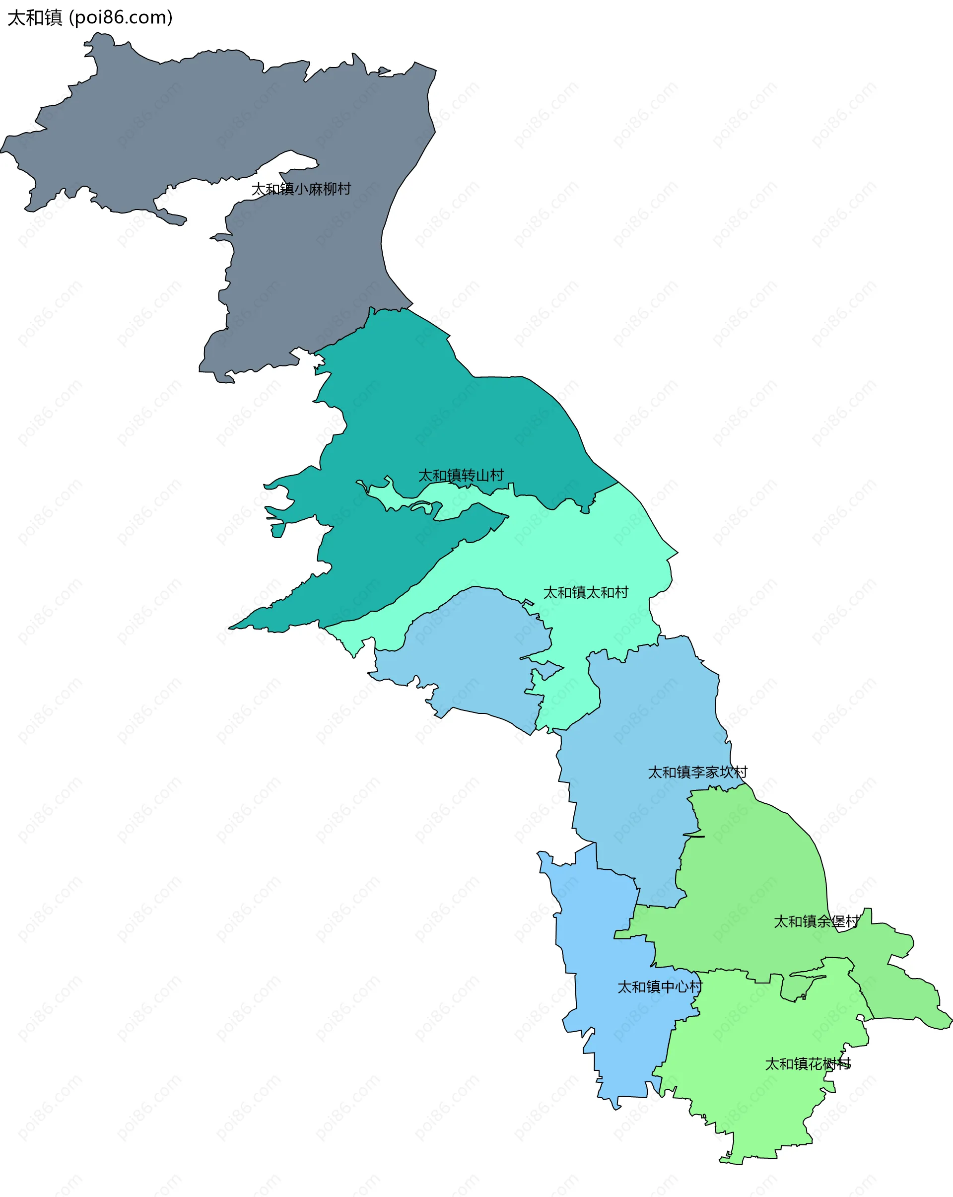 太和镇边界地图(五级行政区划)