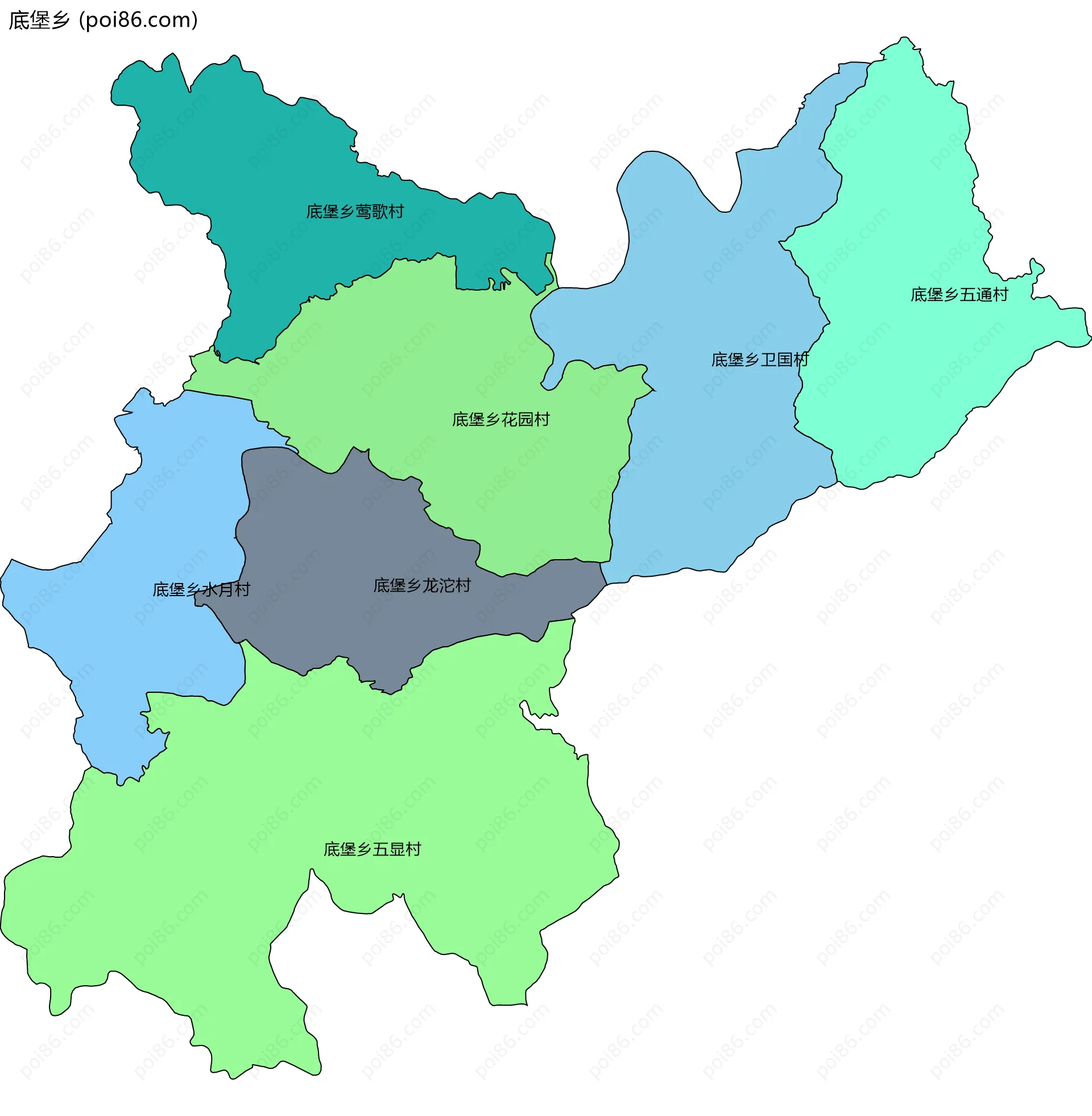 底堡乡边界地图(五级行政区划)