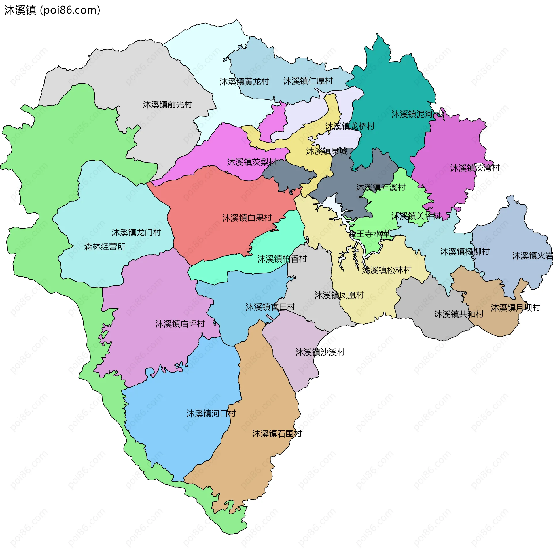 沐溪镇边界地图(五级行政区划)