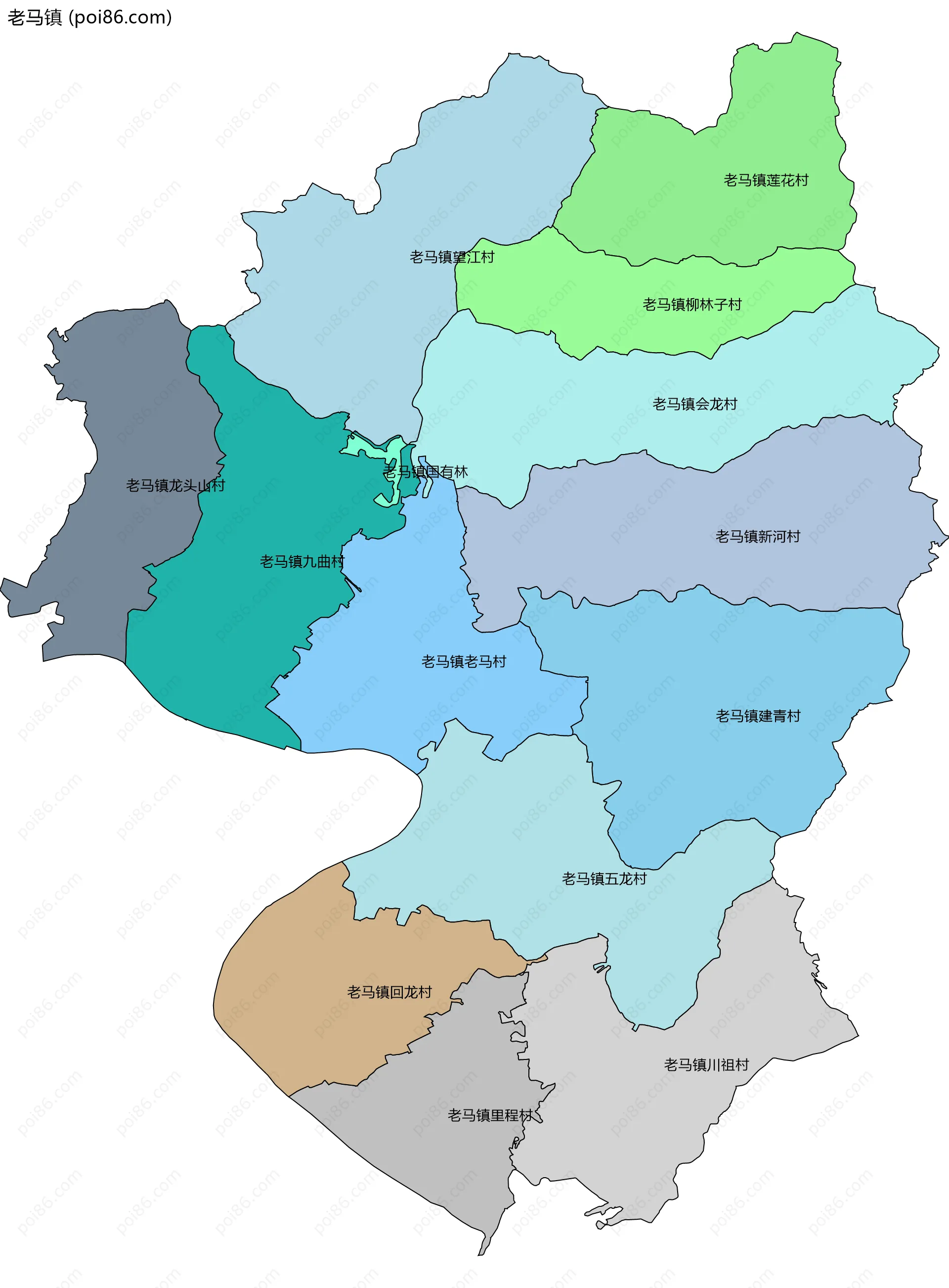 老马镇边界地图(五级行政区划)