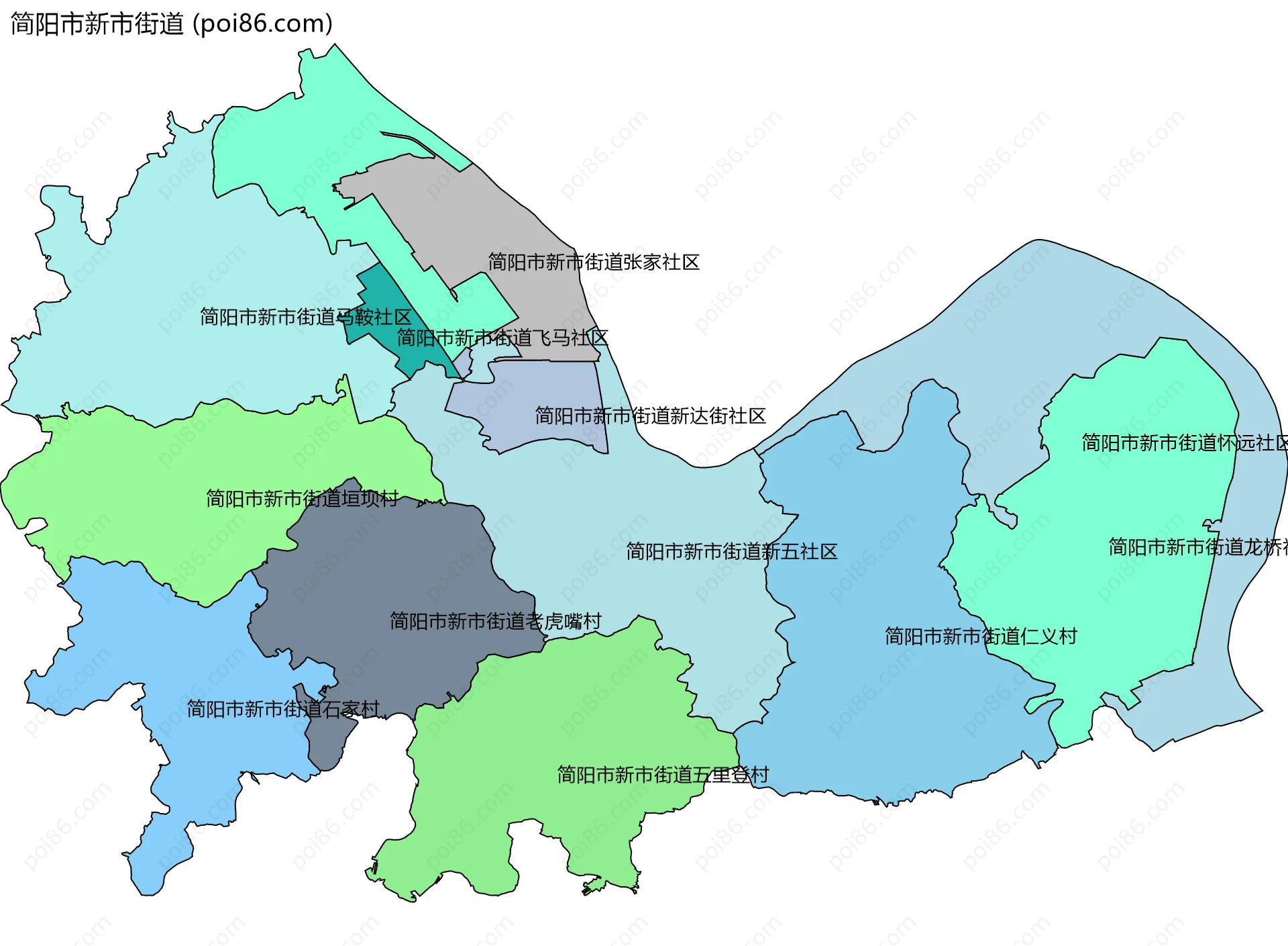 简阳市新市街道边界地图(五级行政区划)