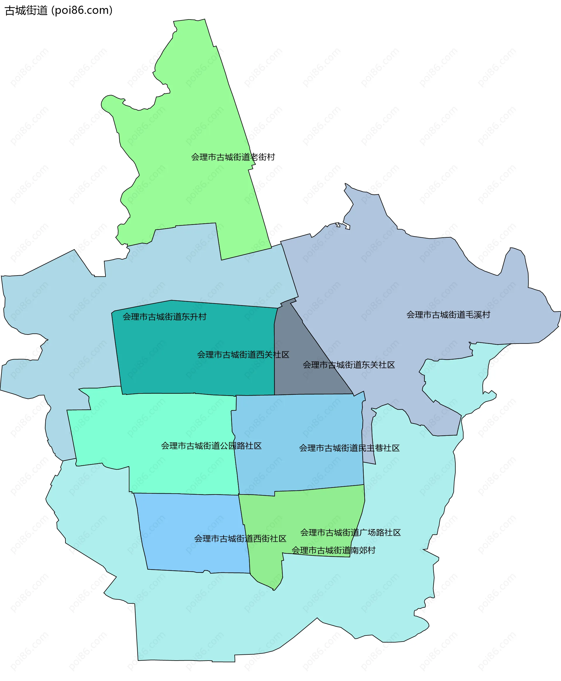 古城街道边界地图(五级行政区划)