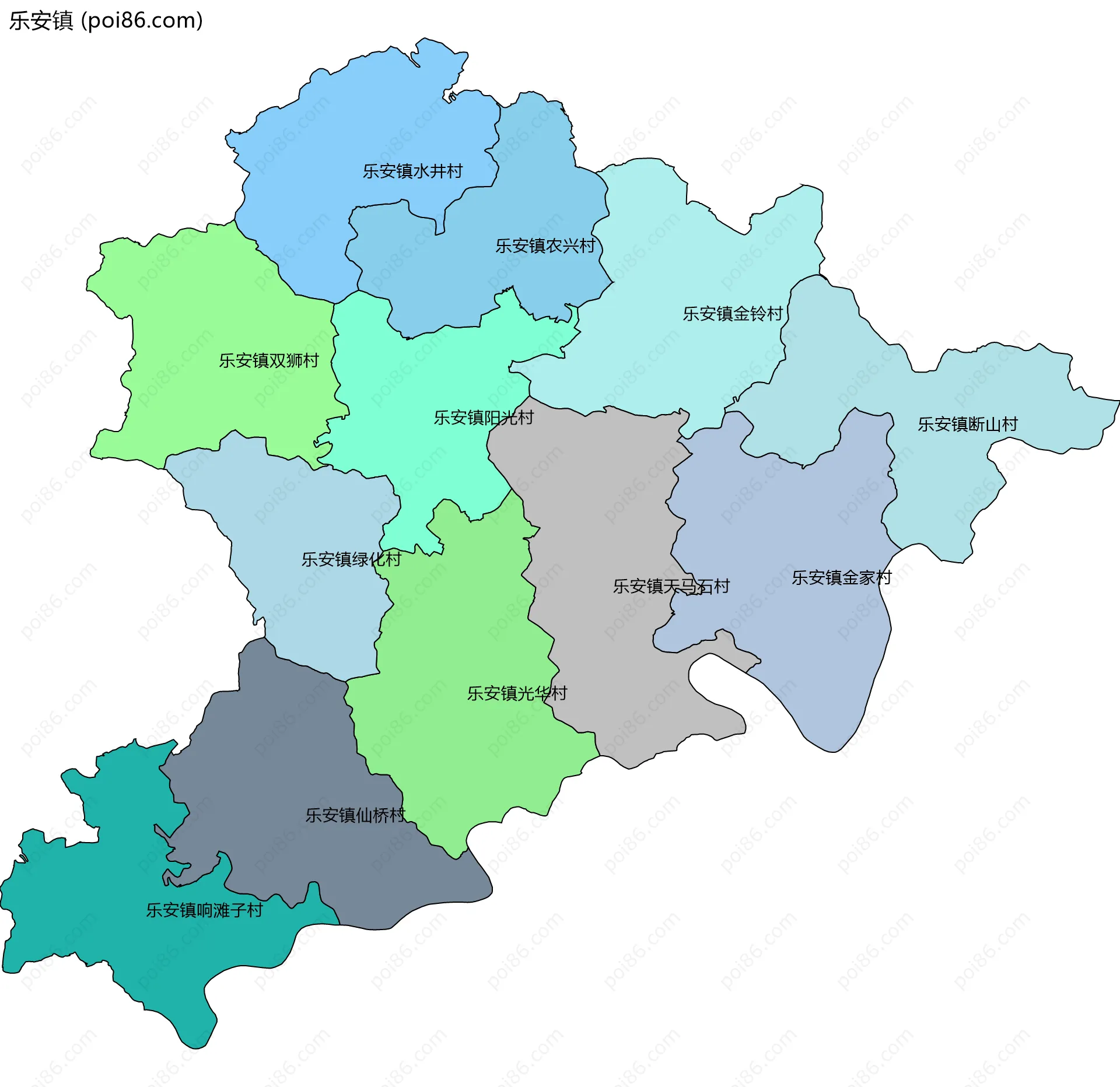 乐安镇边界地图(五级行政区划)