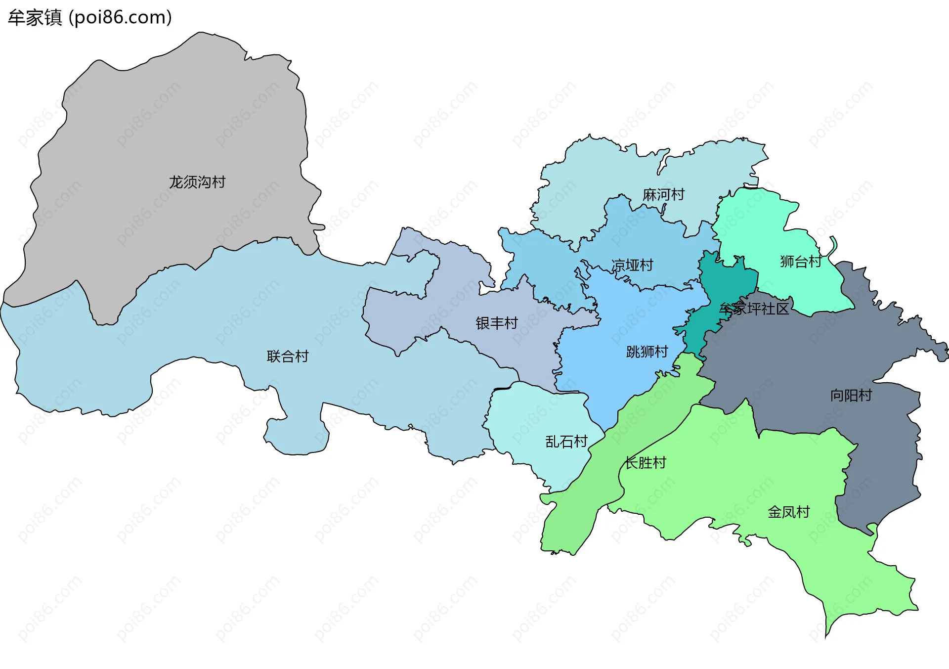 牟家镇边界地图(五级行政区划)