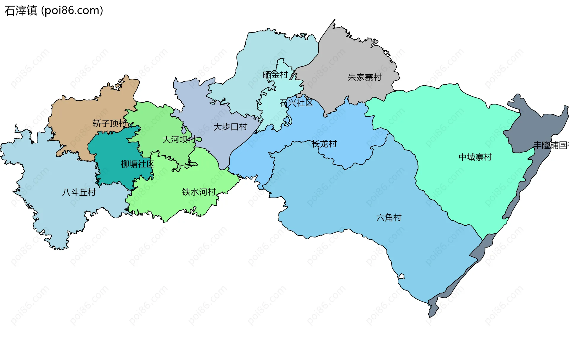 石滓镇边界地图(五级行政区划)
