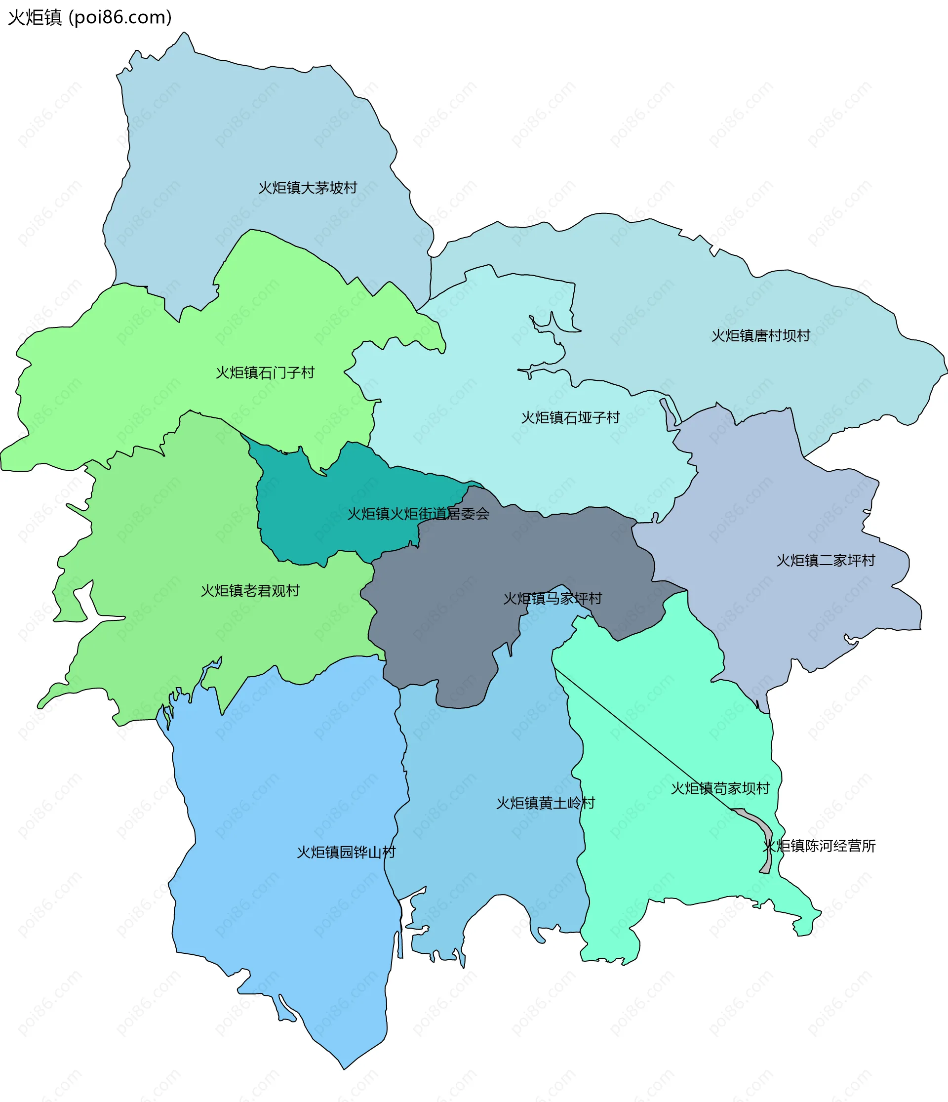 火炬镇边界地图(五级行政区划)