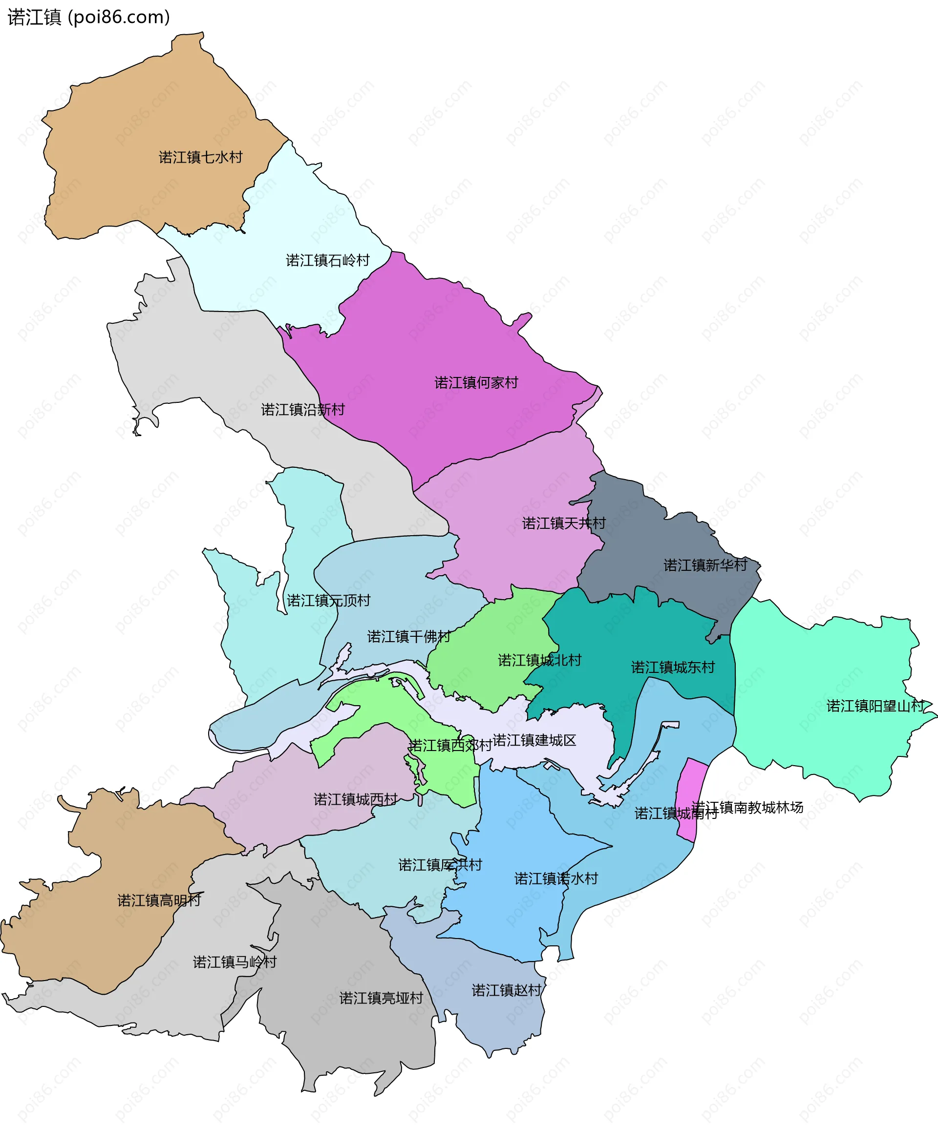 诺江镇边界地图(五级行政区划)