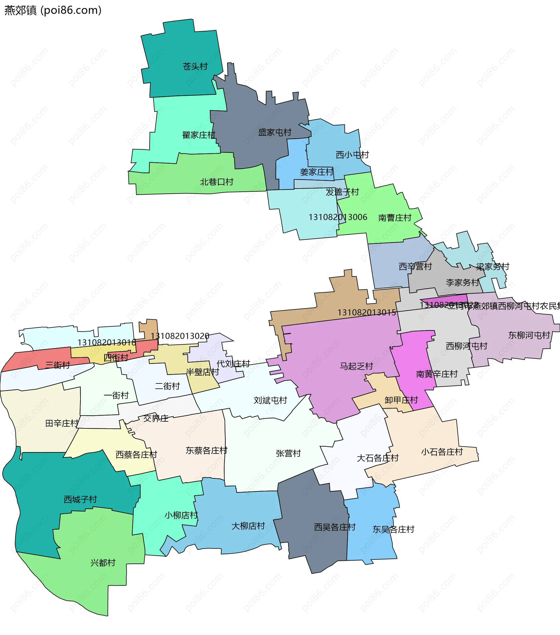 燕郊镇边界地图(五级行政区划)