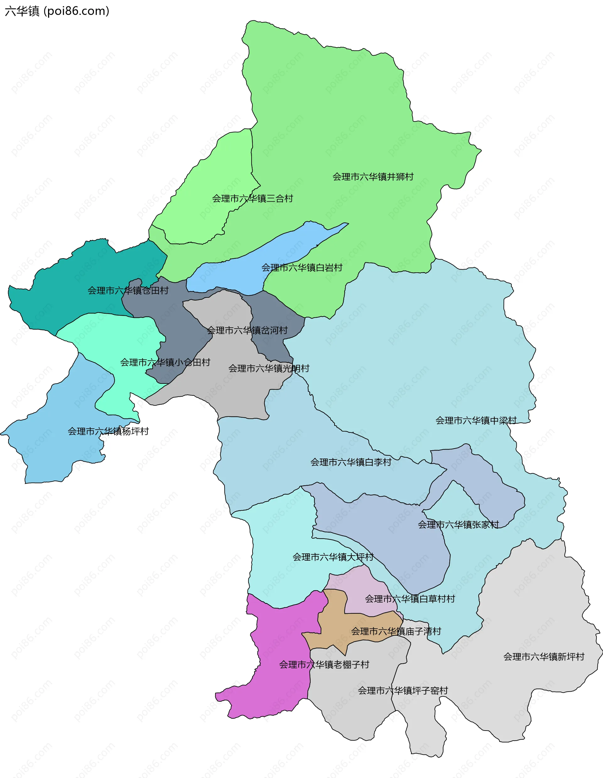 六华镇边界地图(五级行政区划)