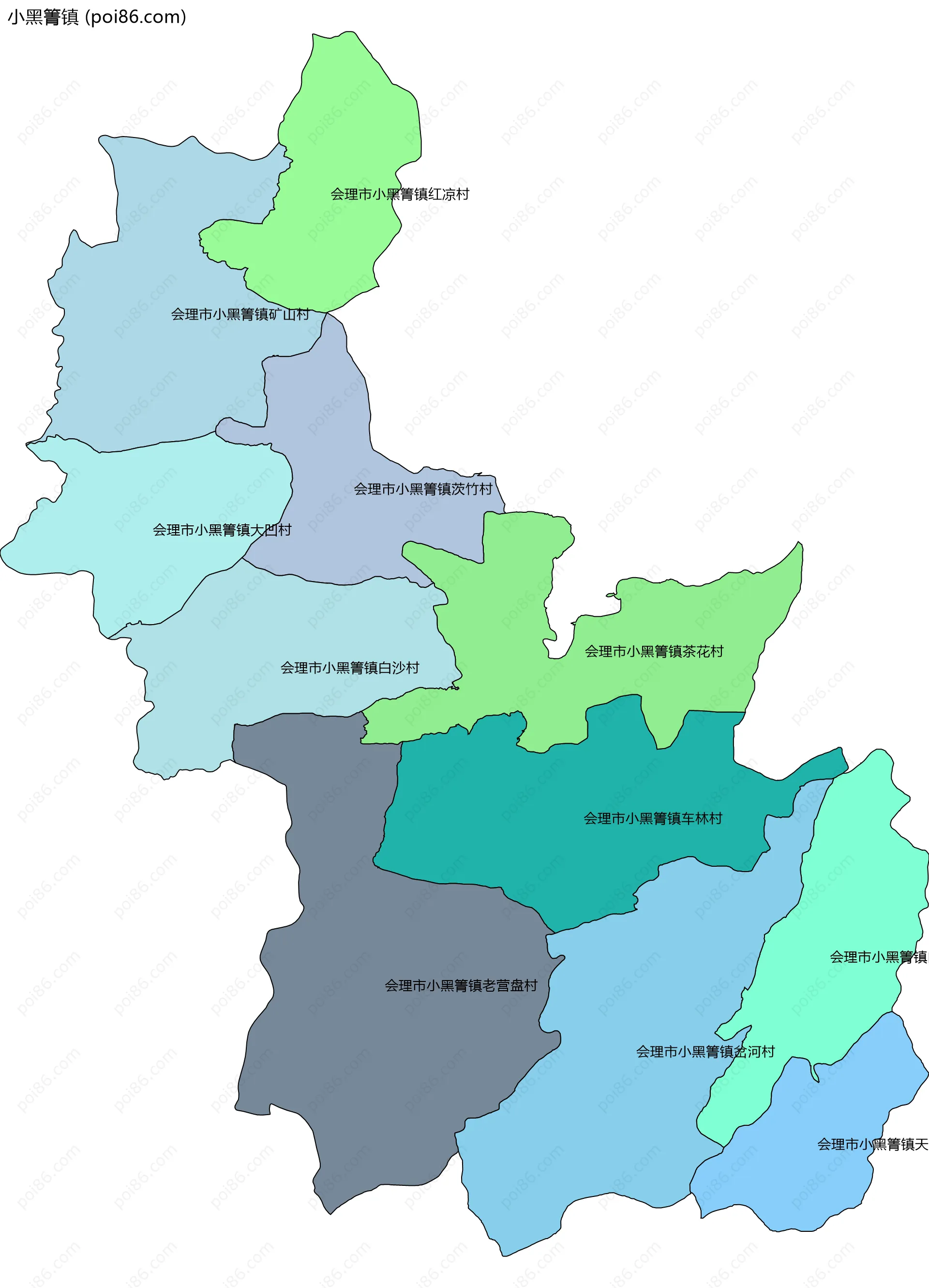 小黑箐镇边界地图(五级行政区划)