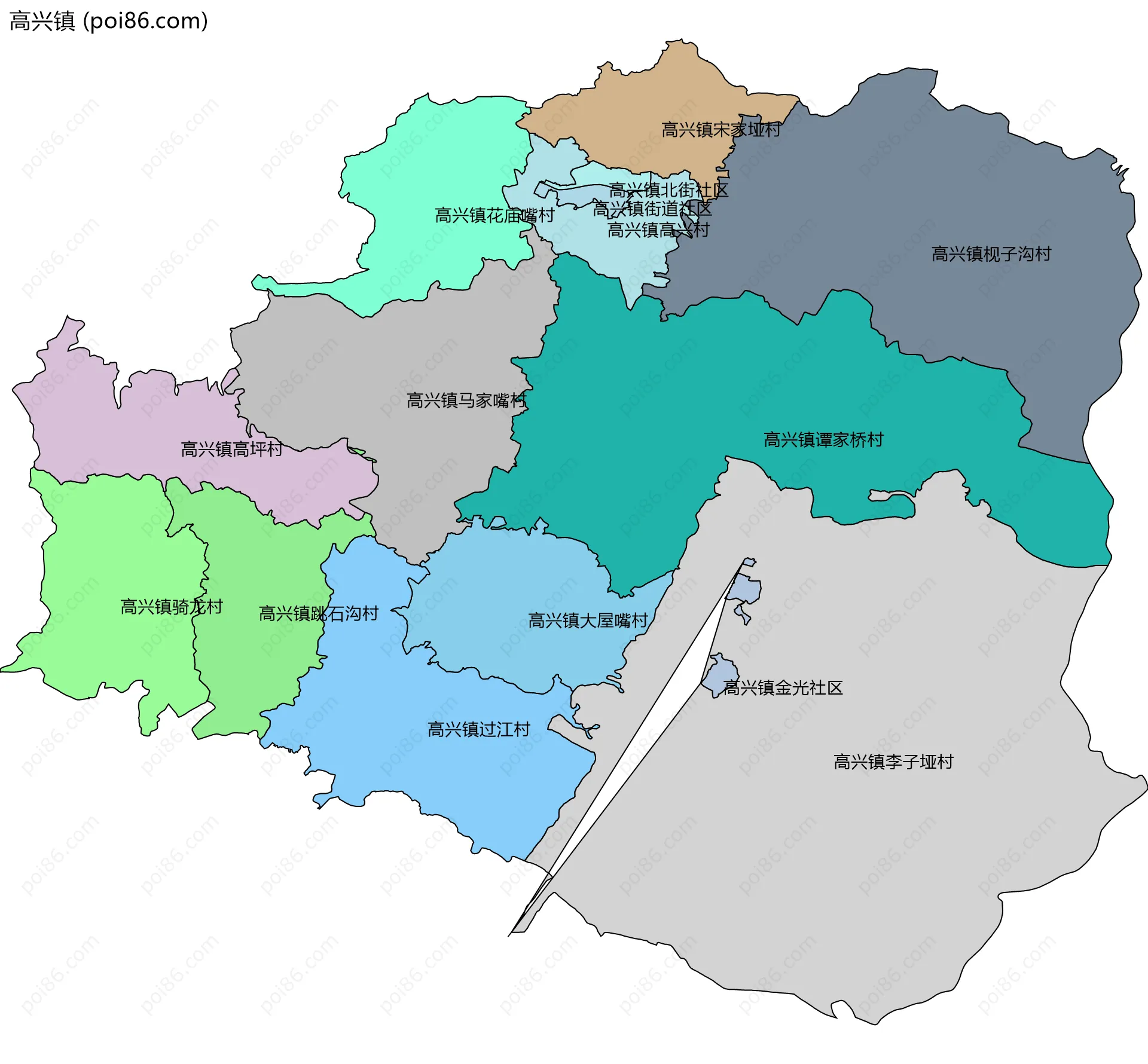 高兴镇边界地图(五级行政区划)