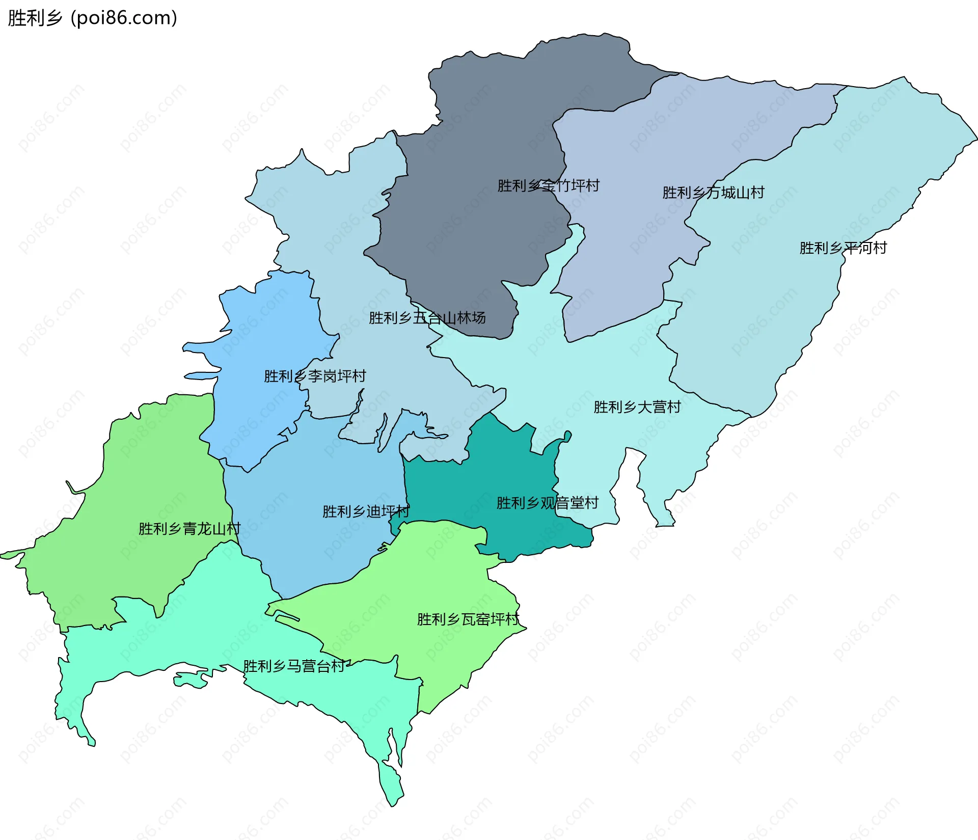 胜利乡边界地图(五级行政区划)