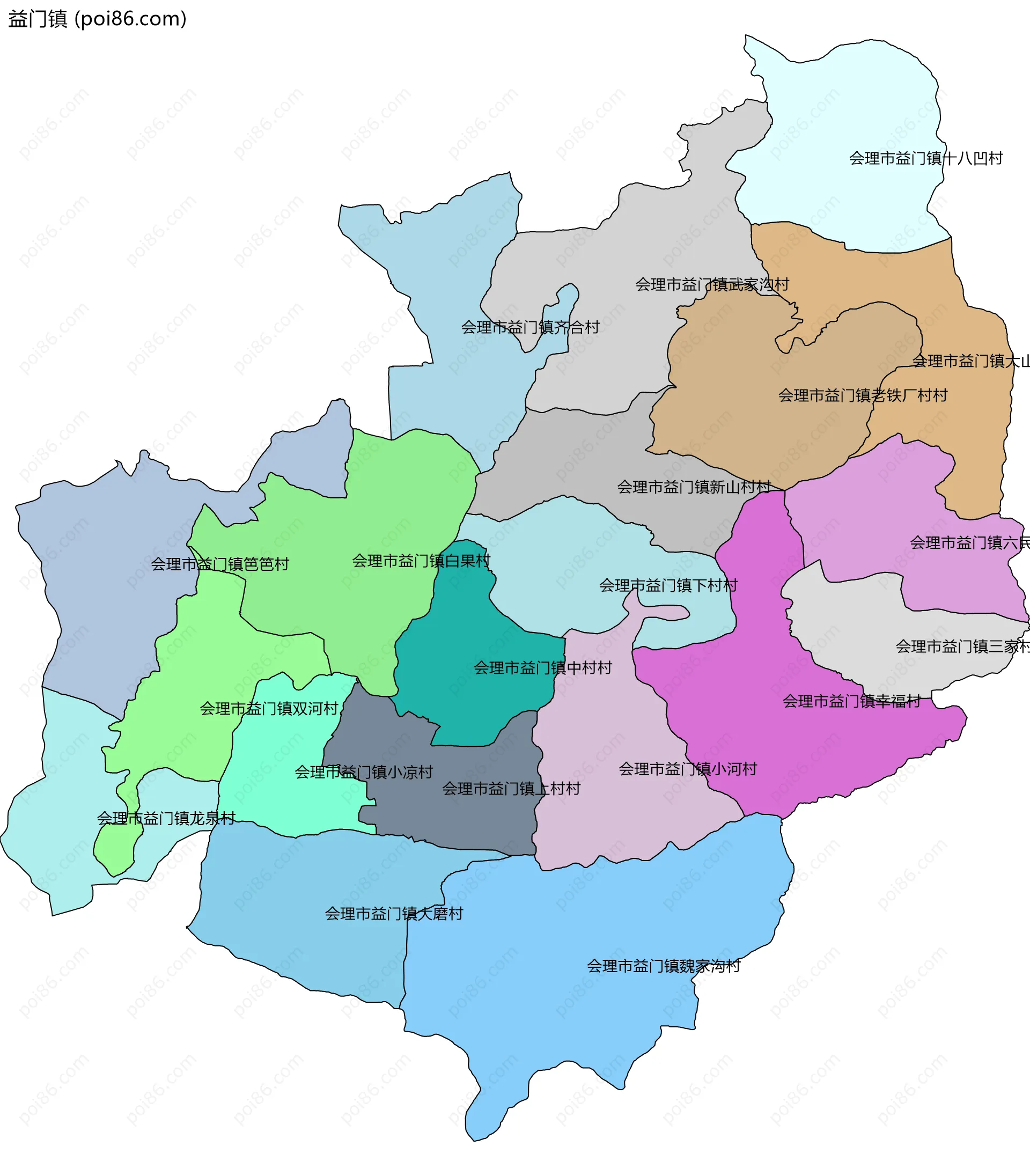 益门镇边界地图(五级行政区划)