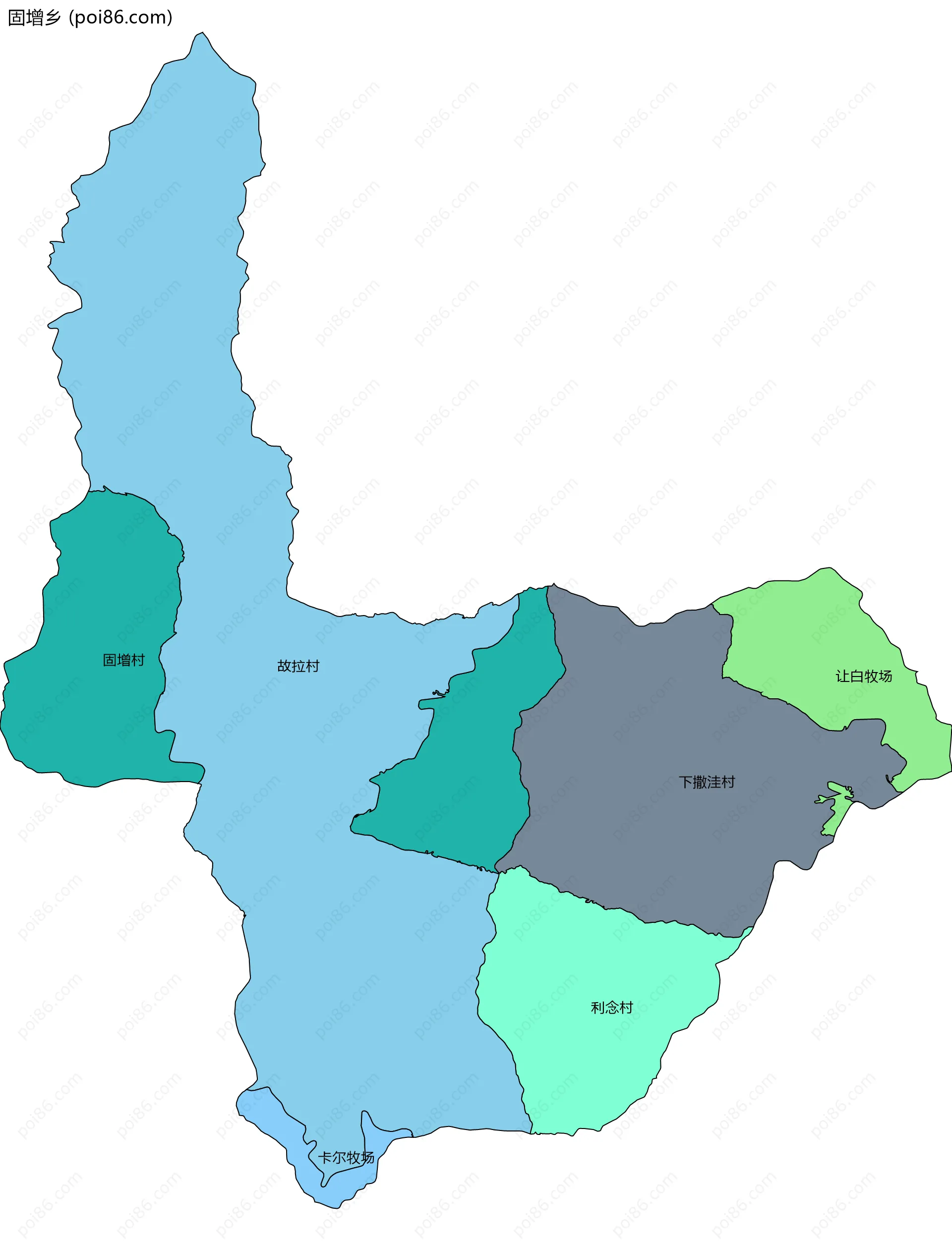 固增乡边界地图(五级行政区划)