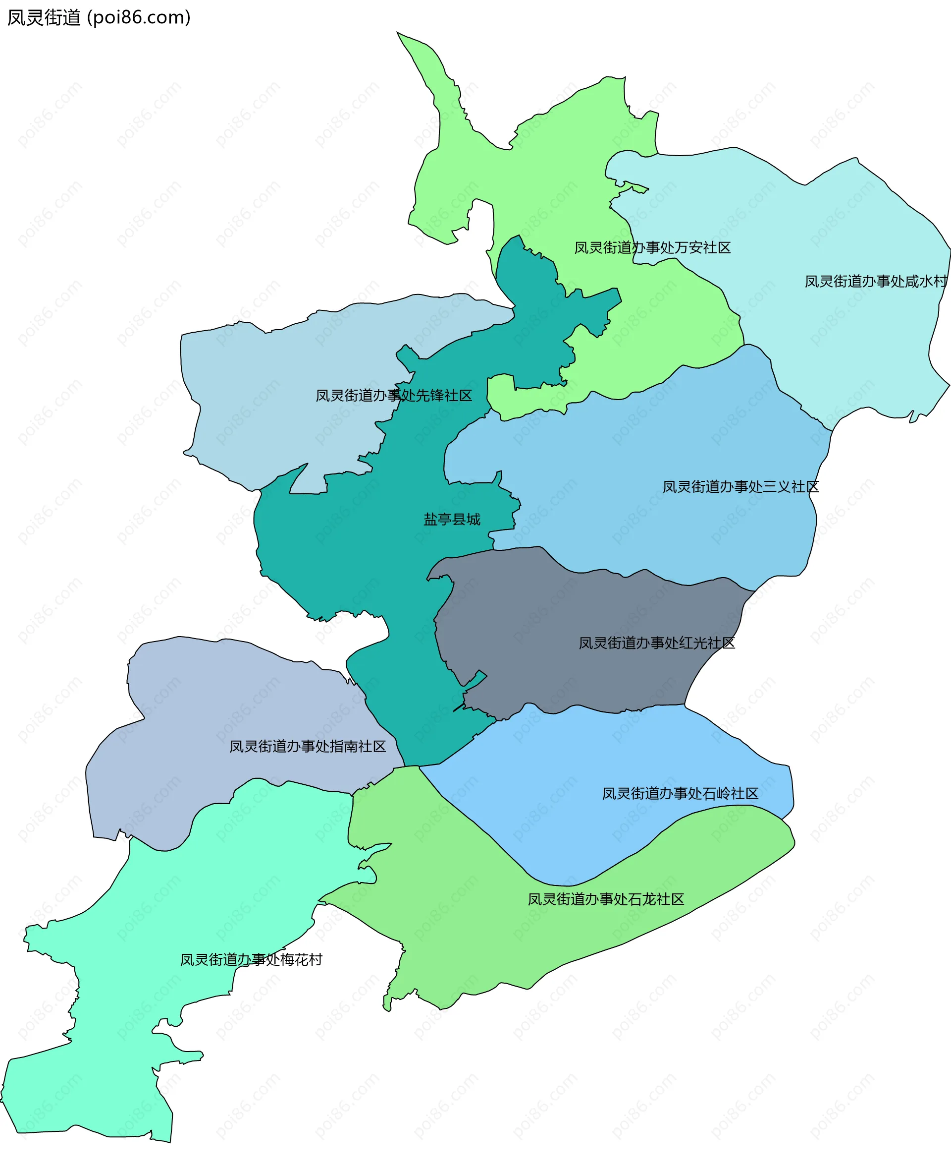 凤灵街道边界地图(五级行政区划)