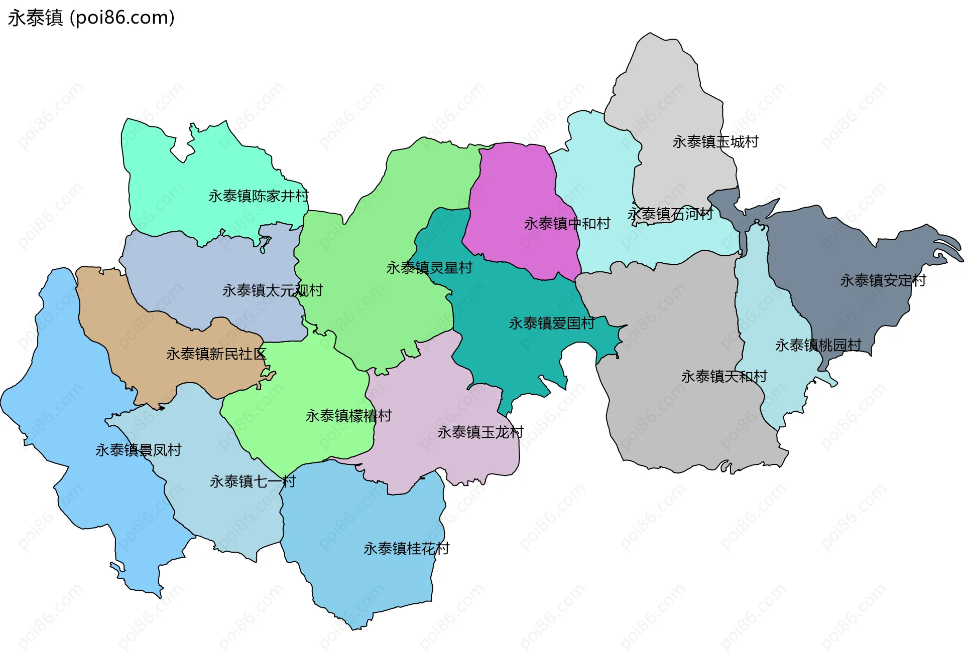 永泰镇边界地图(五级行政区划)