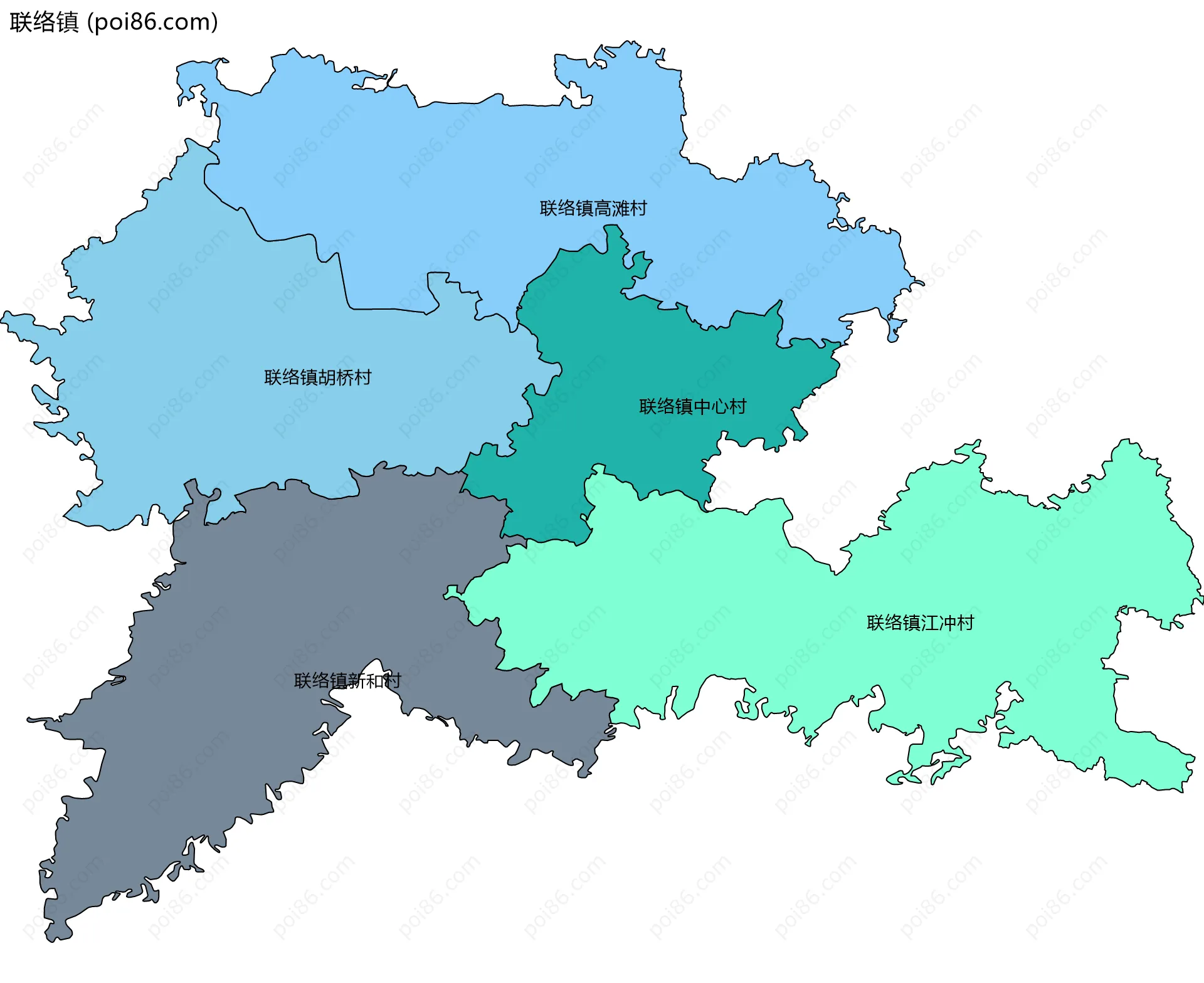联络镇边界地图(五级行政区划)