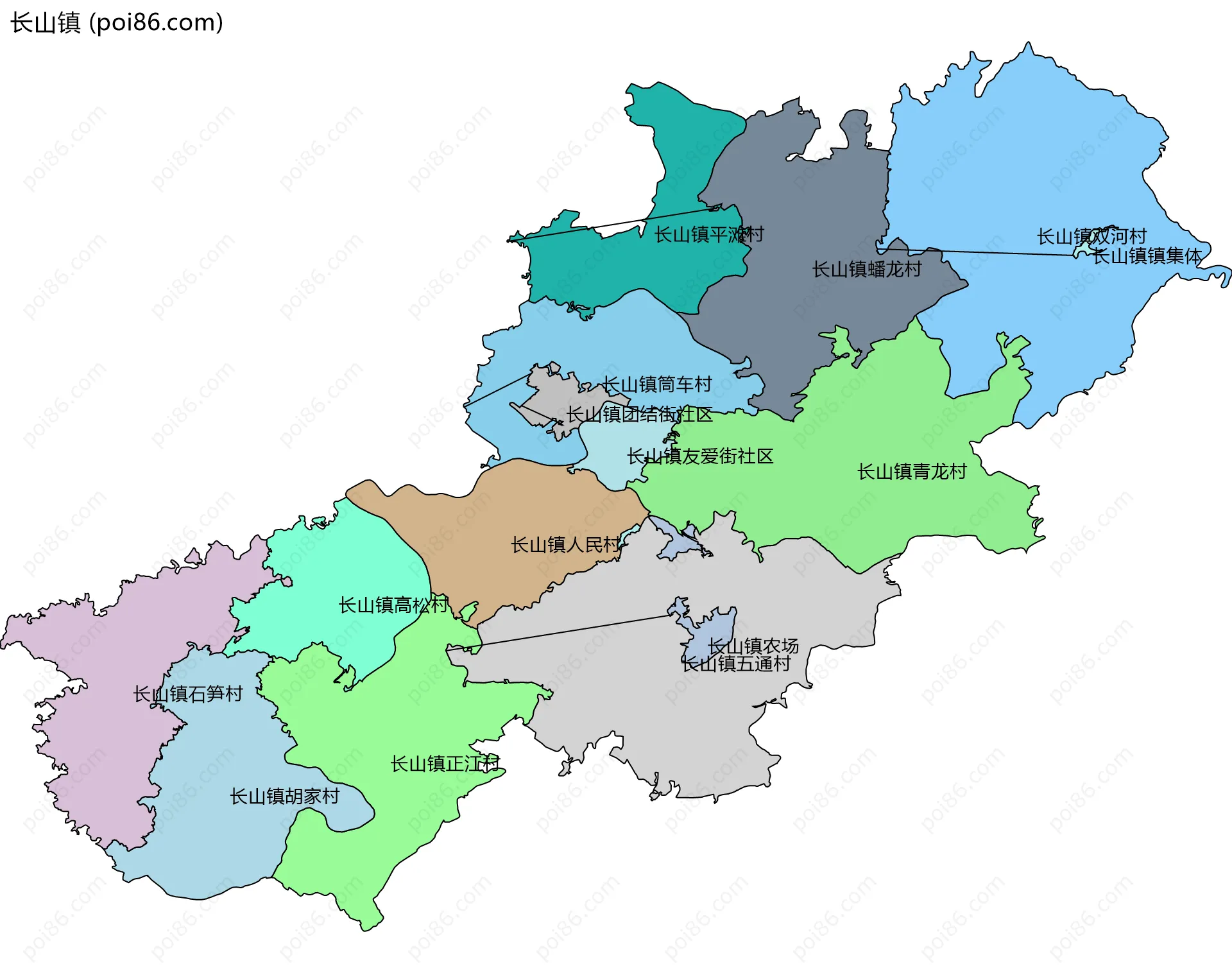 长山镇边界地图(五级行政区划)