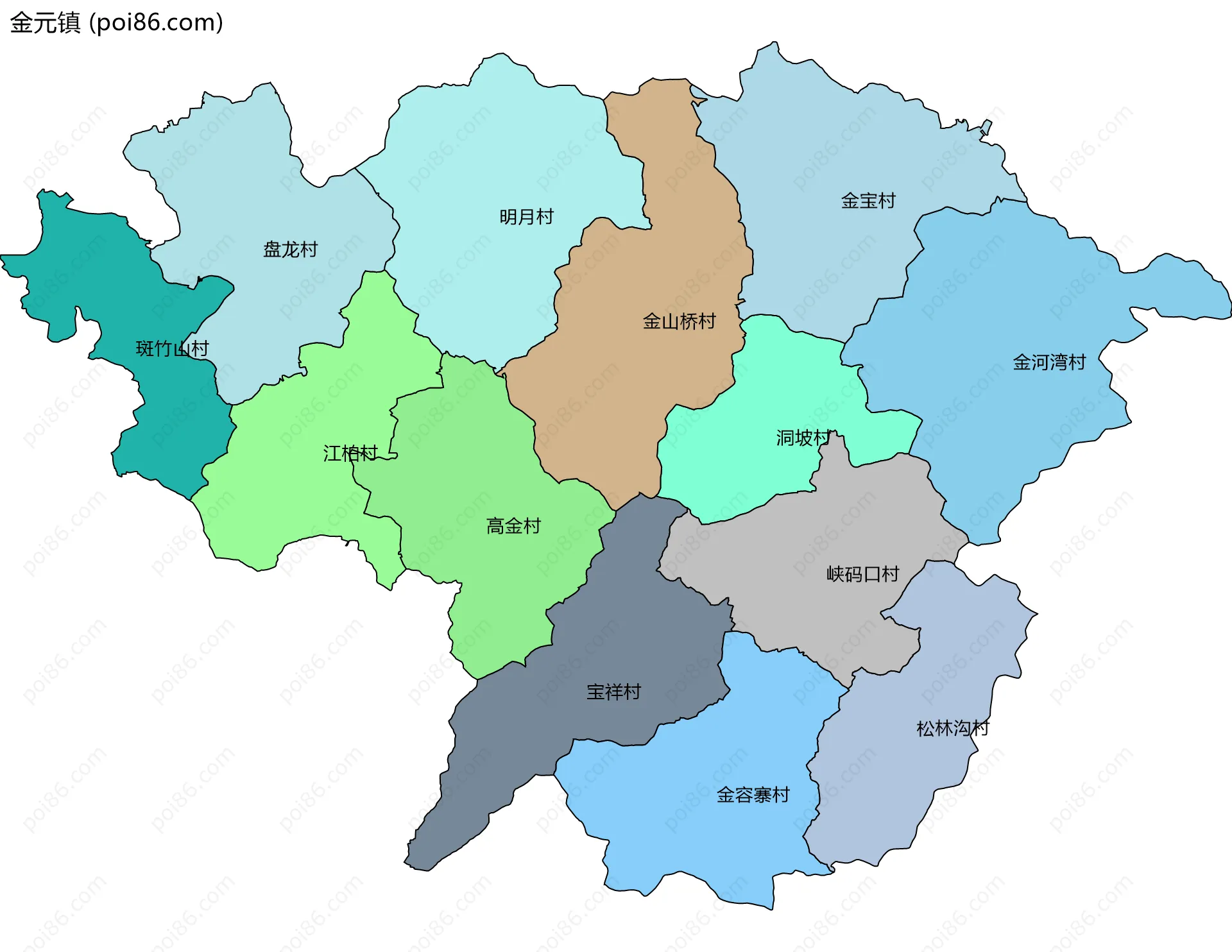 金元镇边界地图(五级行政区划)