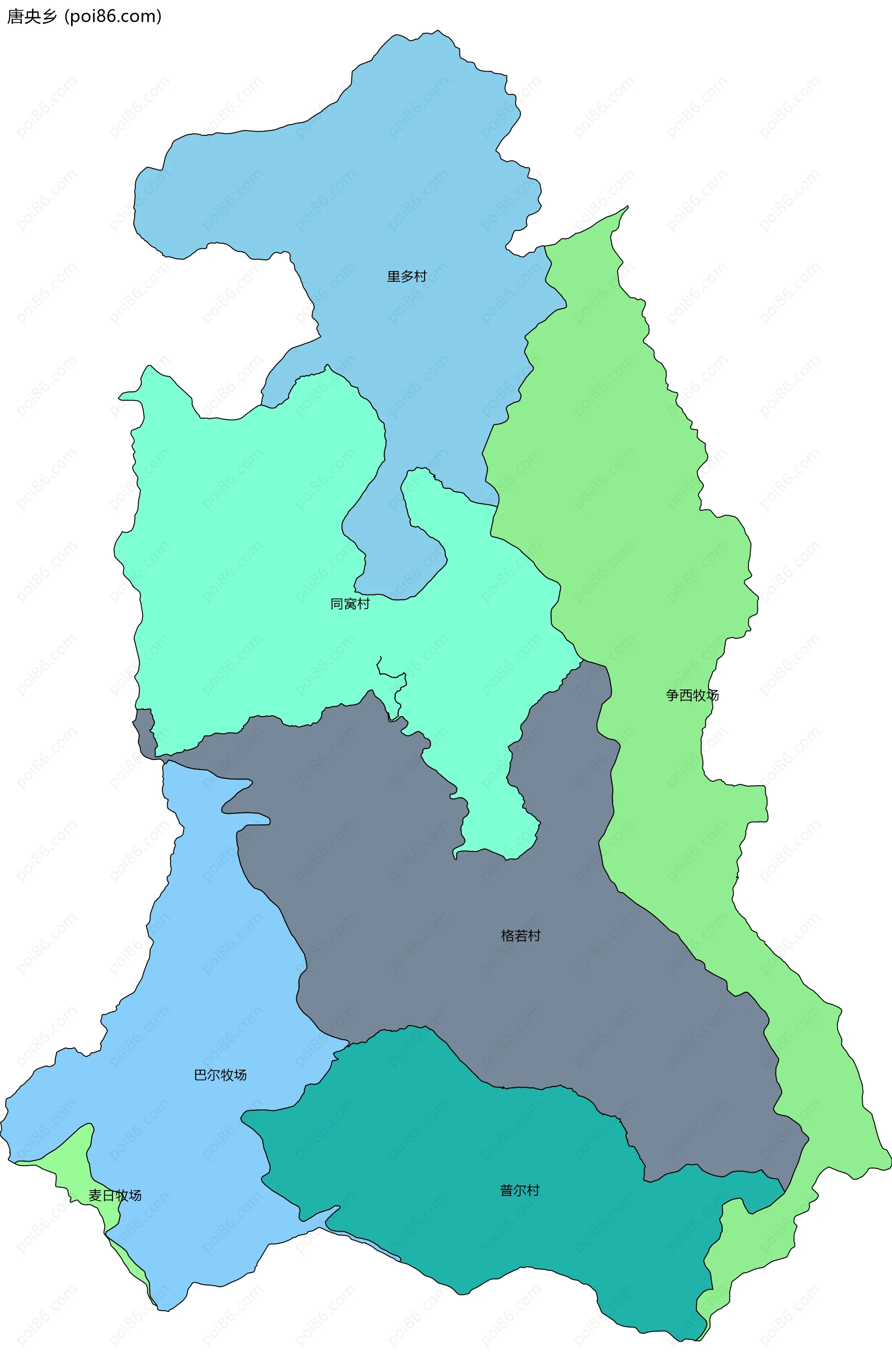 唐央乡边界地图(五级行政区划)