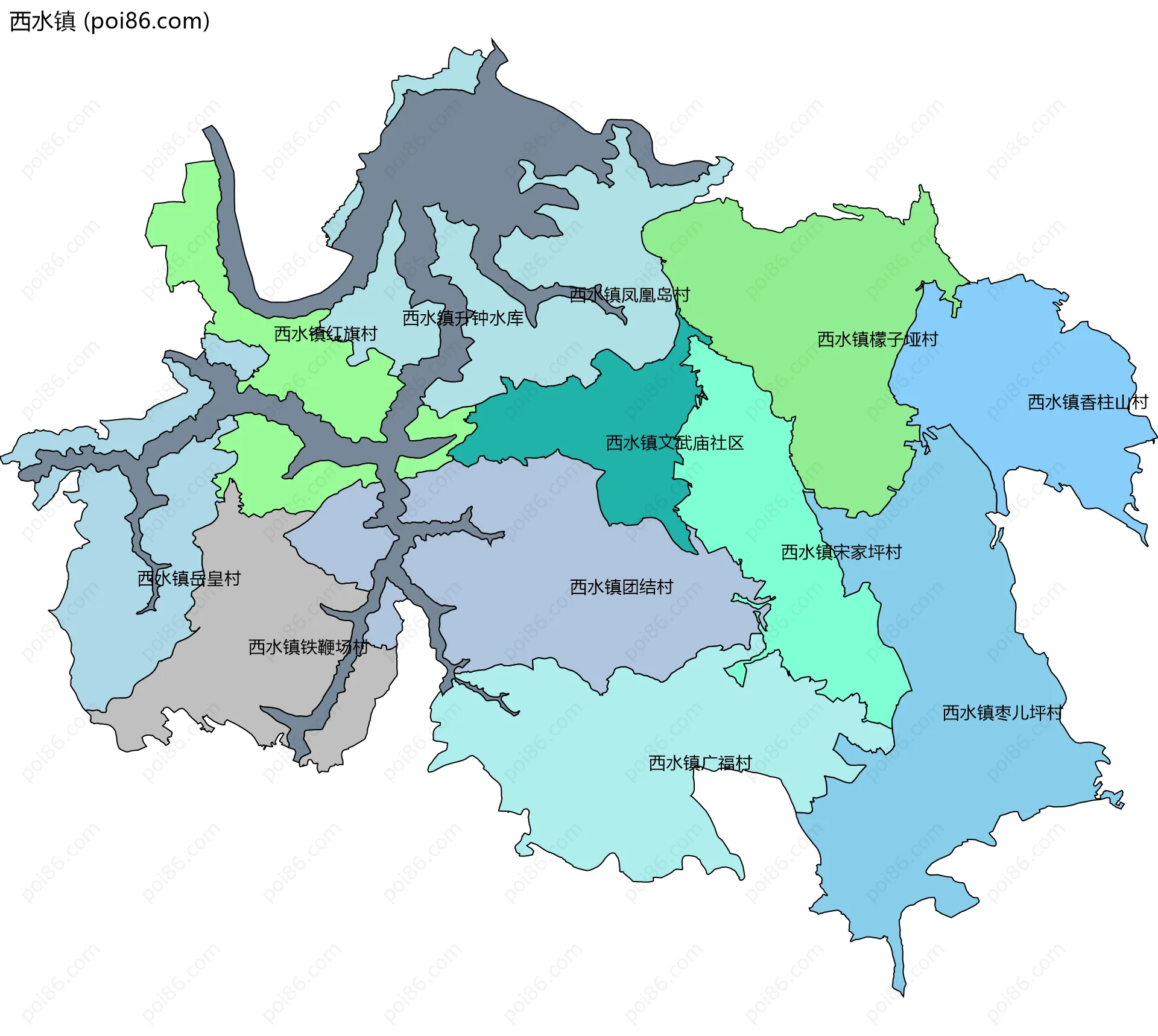 西水镇边界地图(五级行政区划)