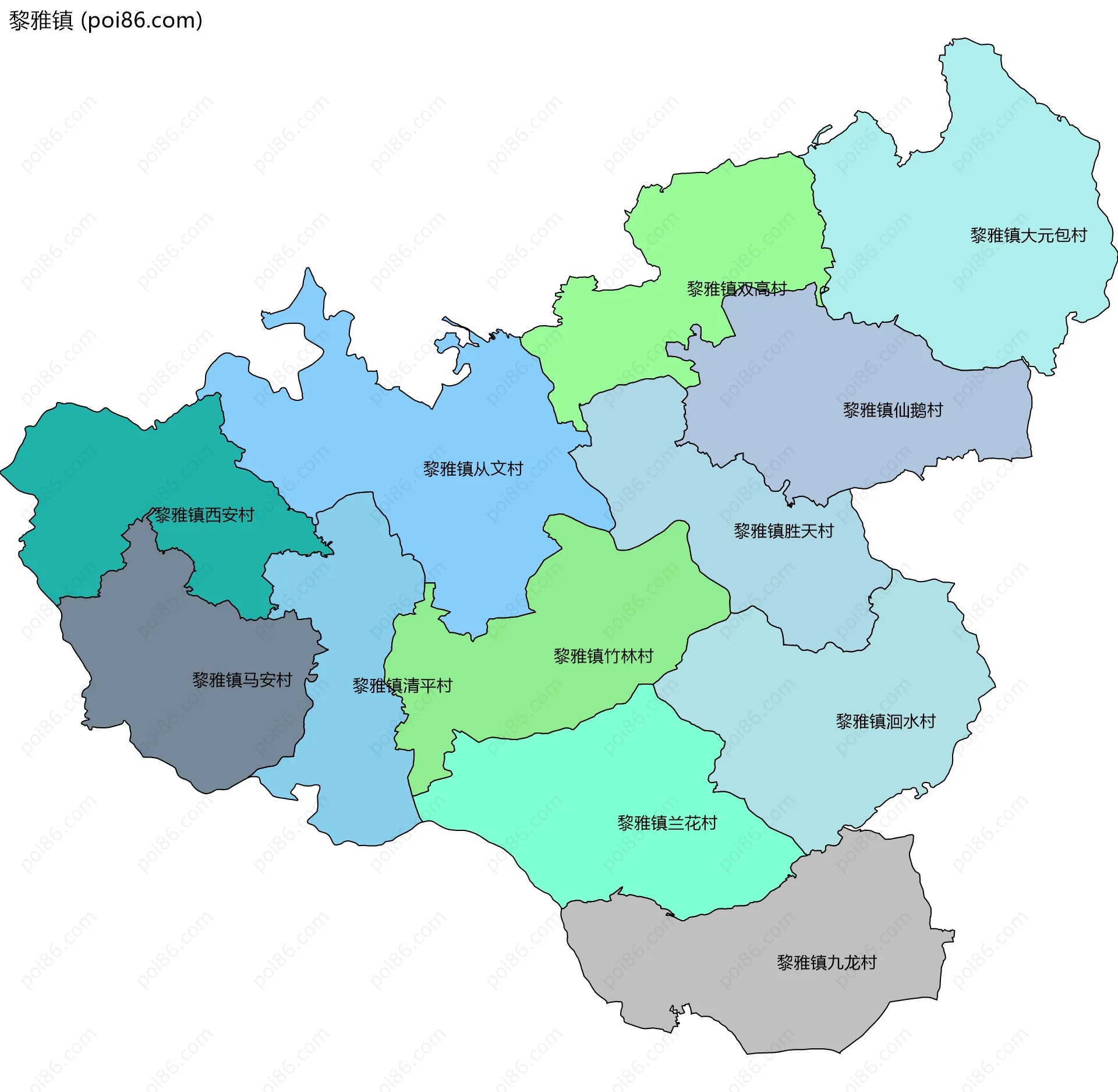 黎雅镇边界地图(五级行政区划)