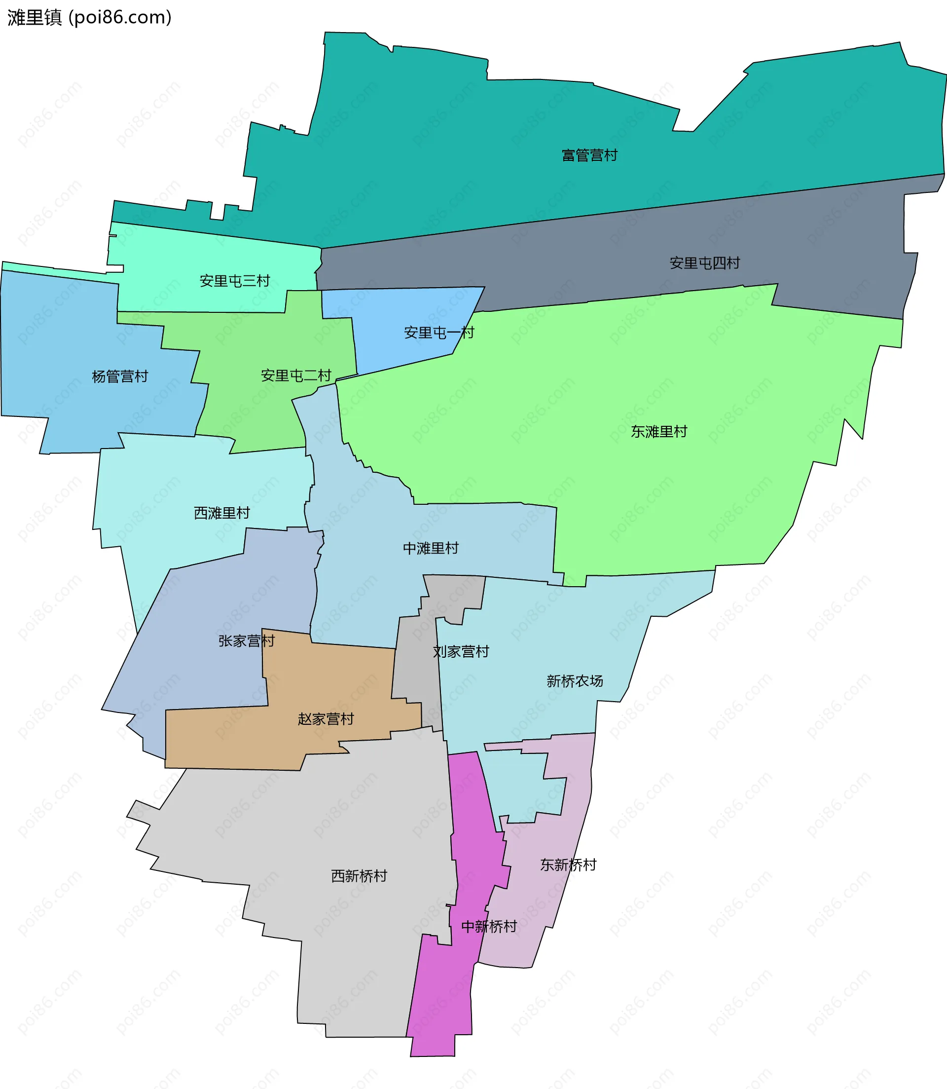 滩里镇边界地图(五级行政区划)