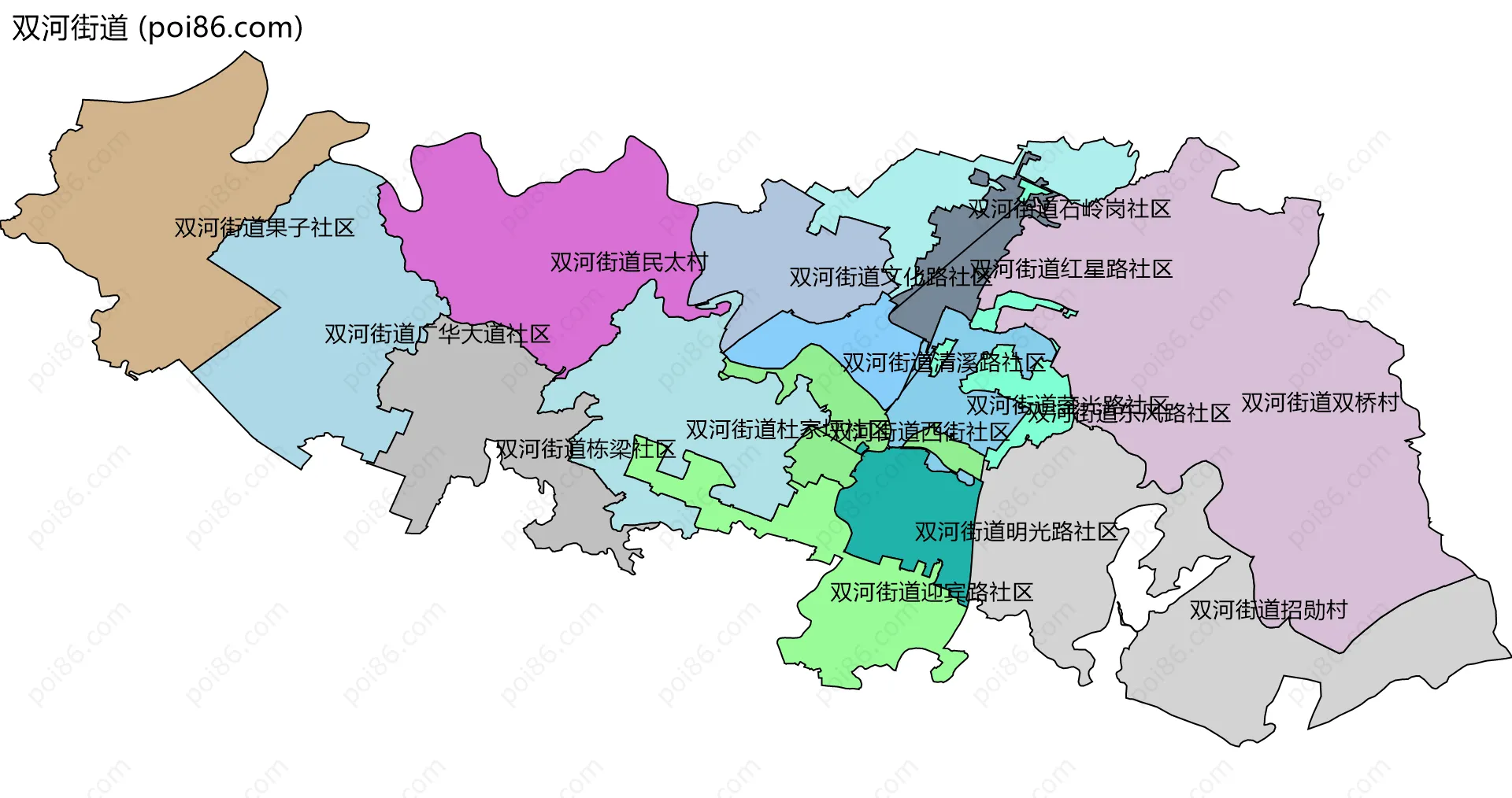 双河街道边界地图(五级行政区划)