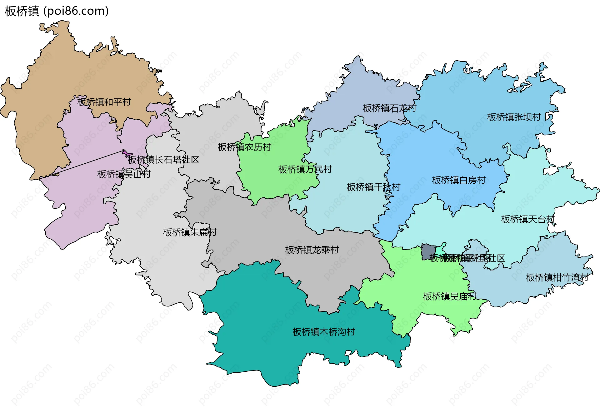 板桥镇边界地图(五级行政区划)