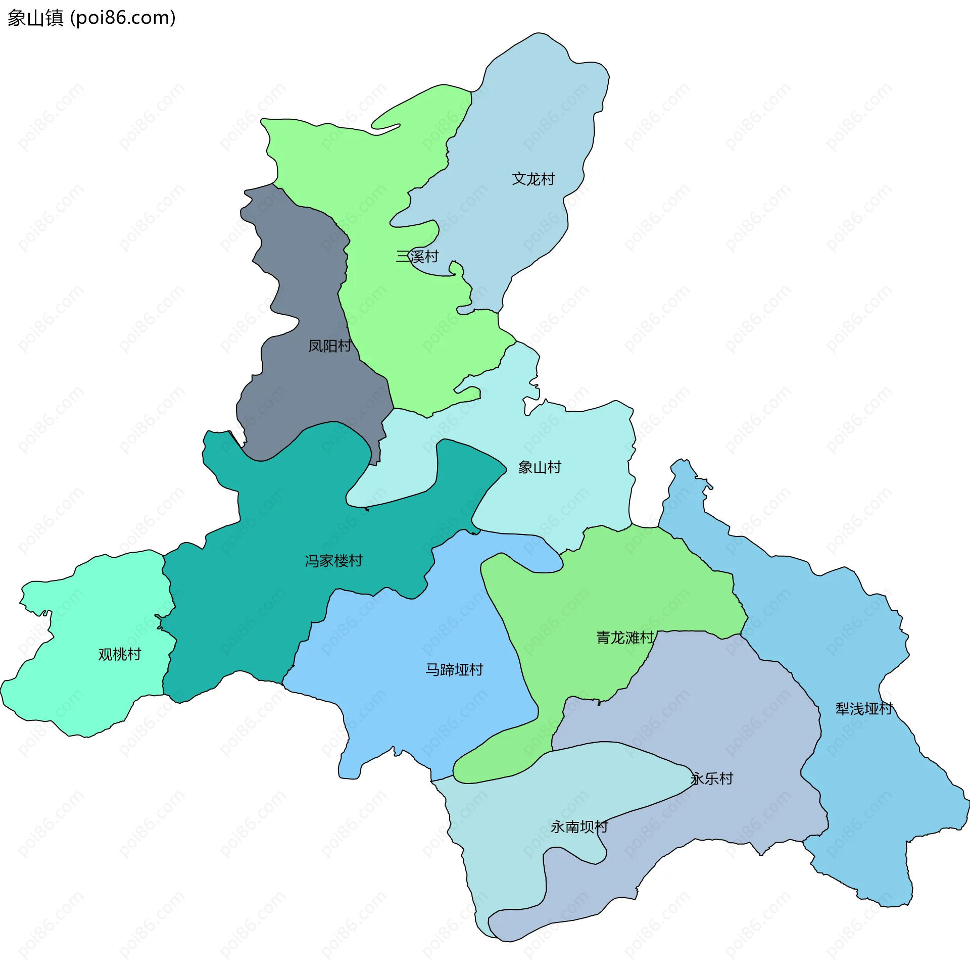 象山镇边界地图(五级行政区划)