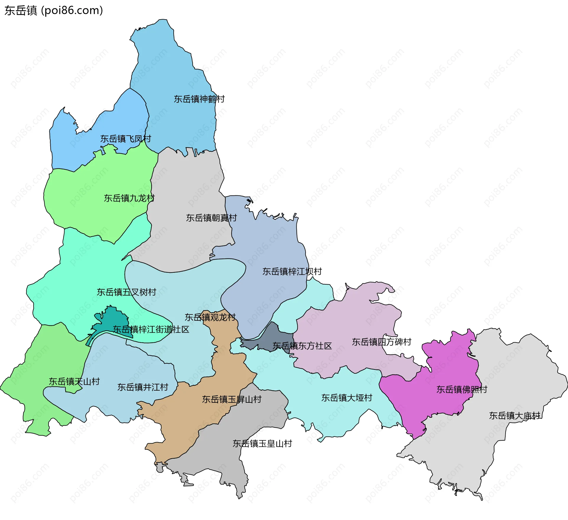 东岳镇边界地图(五级行政区划)