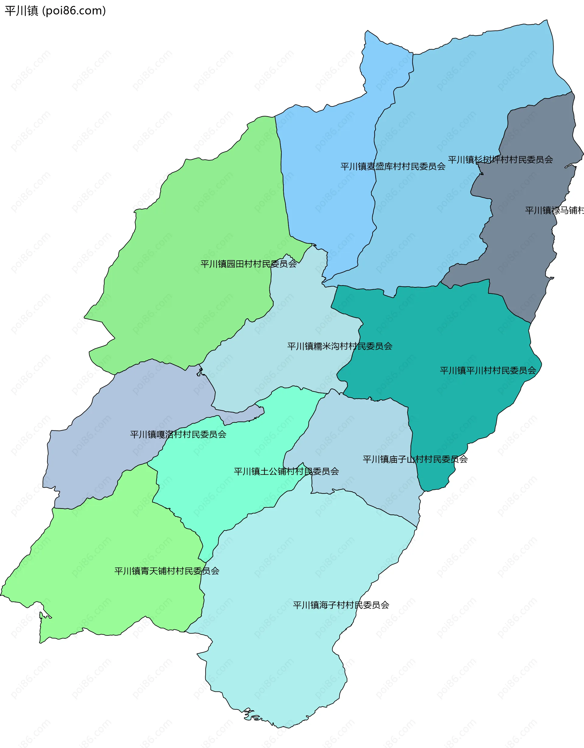 平川镇边界地图(五级行政区划)